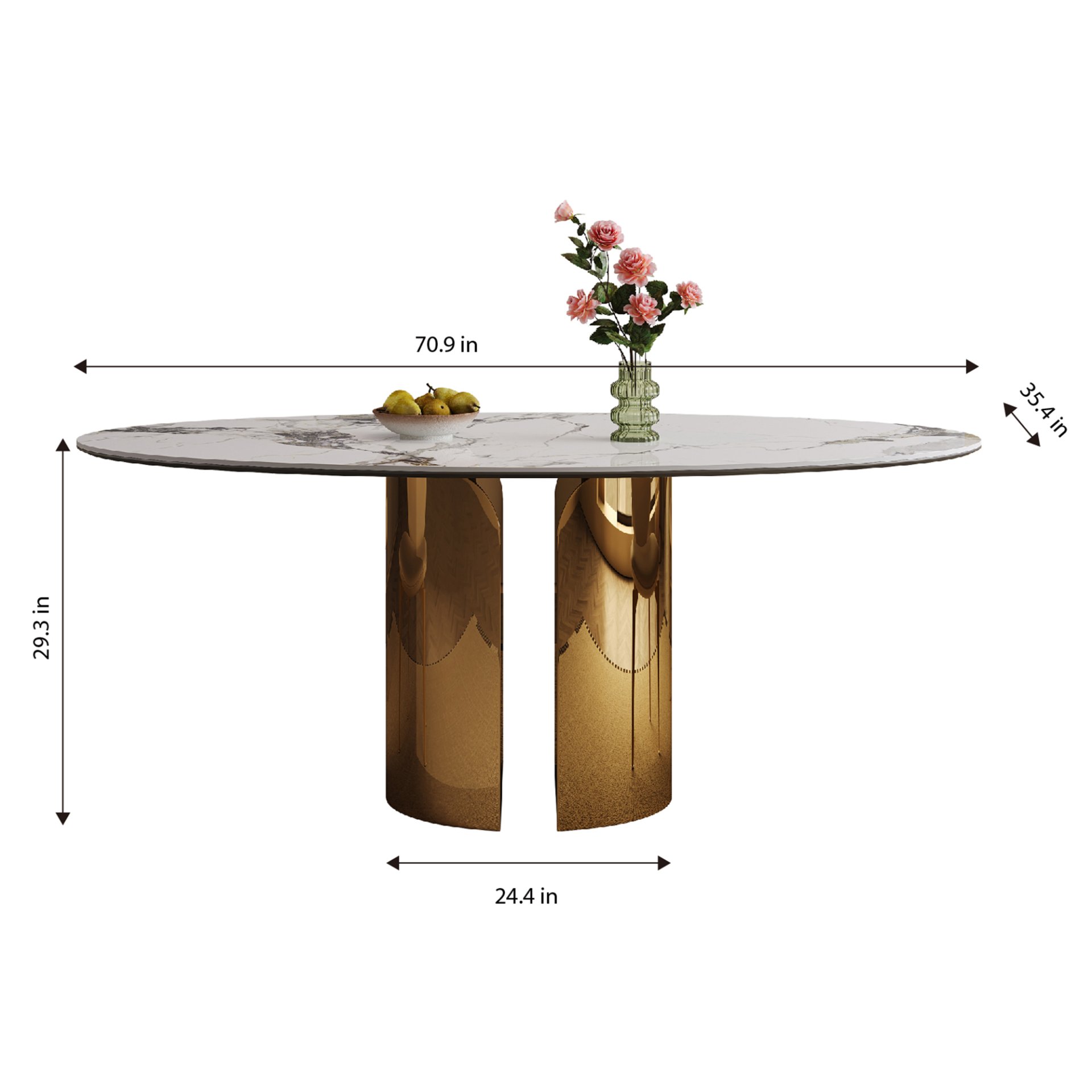 Oval Sintered Stone Dining Table With 4 Chairs - Brown / White - Image 3