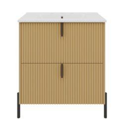 Fluted Bathroom Vanity With Sink, Freestanding Design, Vertical Pulls - Natural