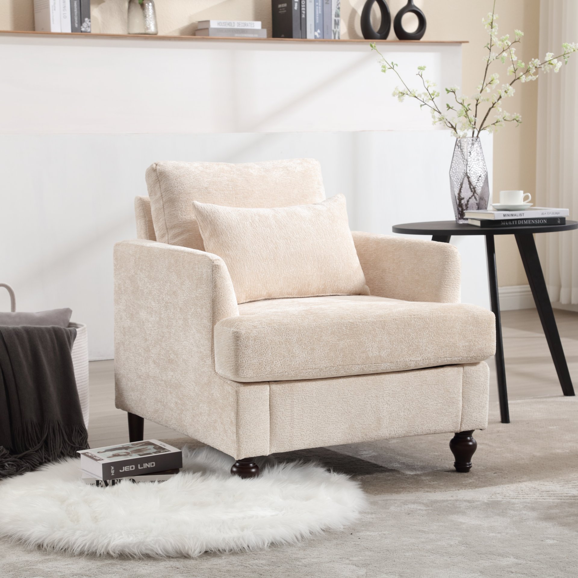 Modern Accent Lounge Chair With Tufted Club Design - Beige - Image 2