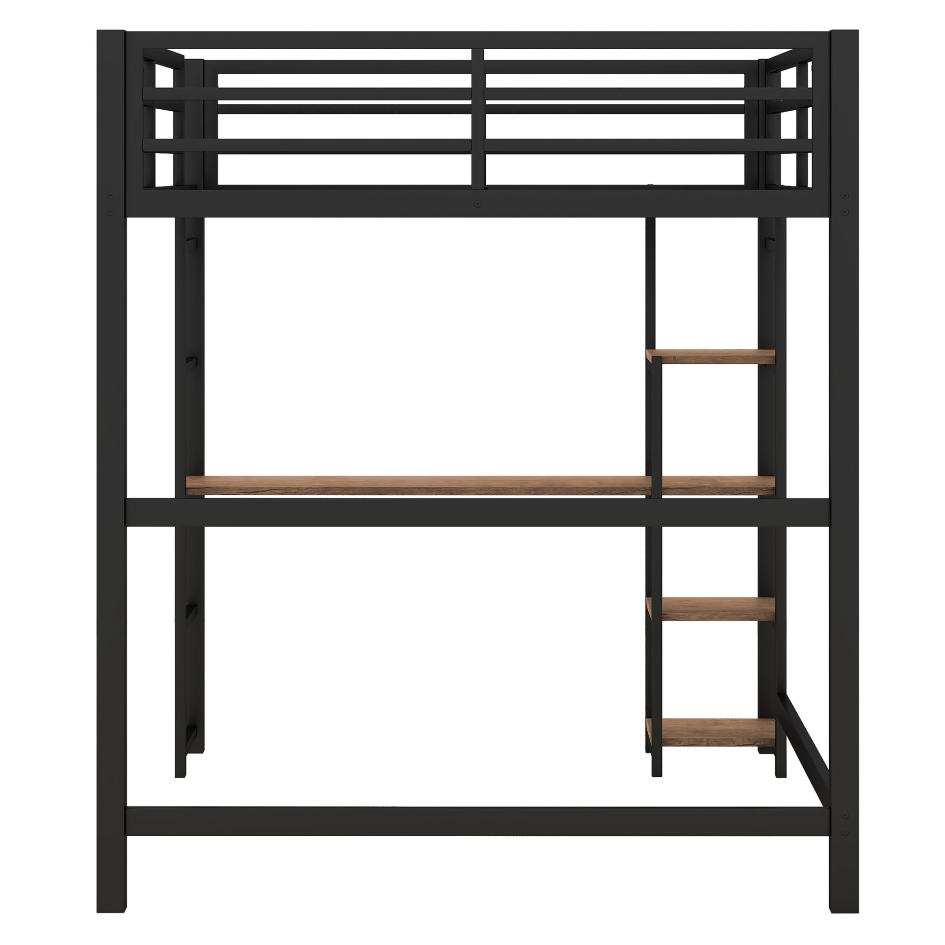 Loft Bed With Built In Desk And Storage Shelves, Full Size - Black - Image 11