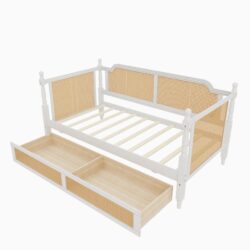 Traditional Style Rattan Twin Size Daybed With 2 Drawers For Limited Space, Guest Room, No Box Spring Needed - Antique White