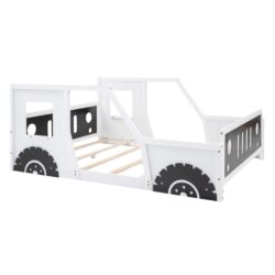 Classic Car Shaped Full Size Platform Bed With Wheels - White