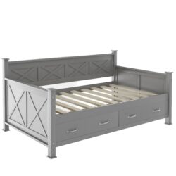 Twin Daybed With 2 Large Drawers, X Shaped Frame - Gray