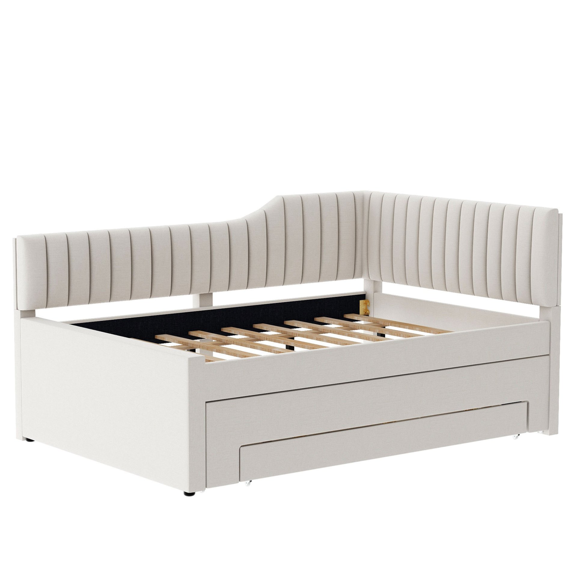 Full Size Upholstered Daybed With Trundle And 3 Drawers - Beige - Image 9