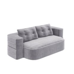 2 In 1 Foldable Sofa Plush Corduroy Sofa Convertible Floor Sofa Bed Deep Seating With Multi Functional Blanket Suitable For Living Rooms - Light Gray