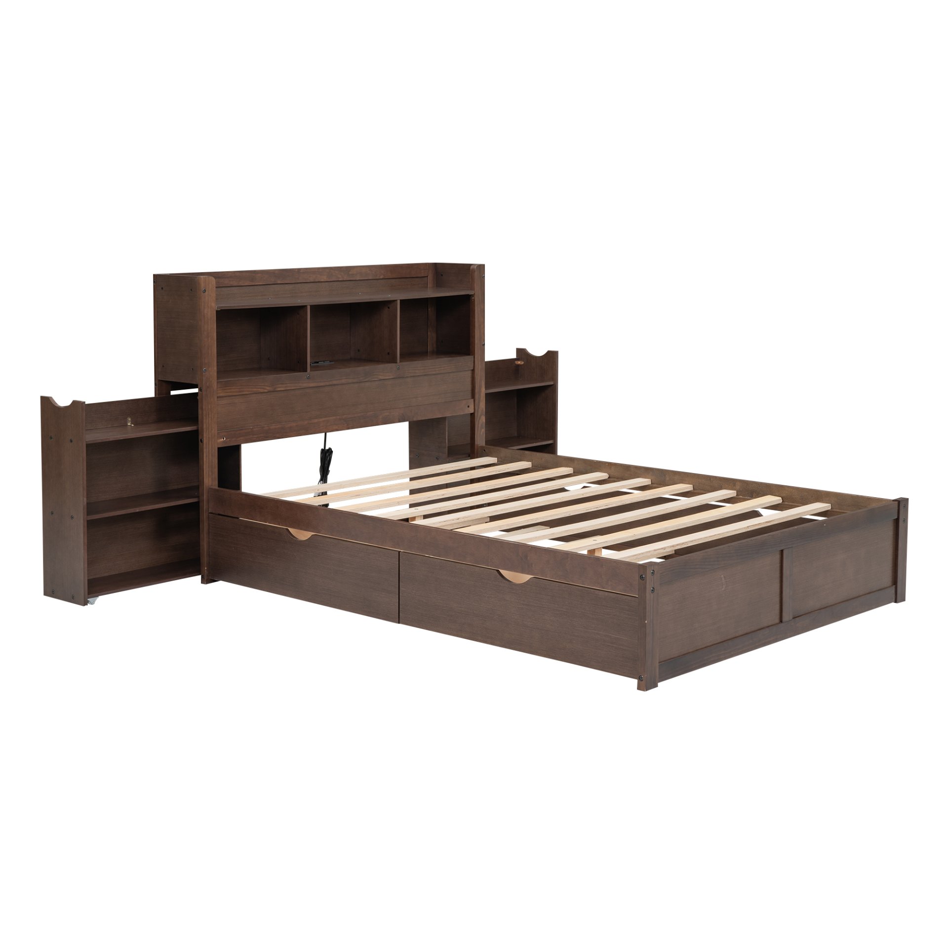 Full Size Storage Platform Bed With Pull Out Shelves, Twin Trundle, And 2 Drawers - Espresso - Image 8