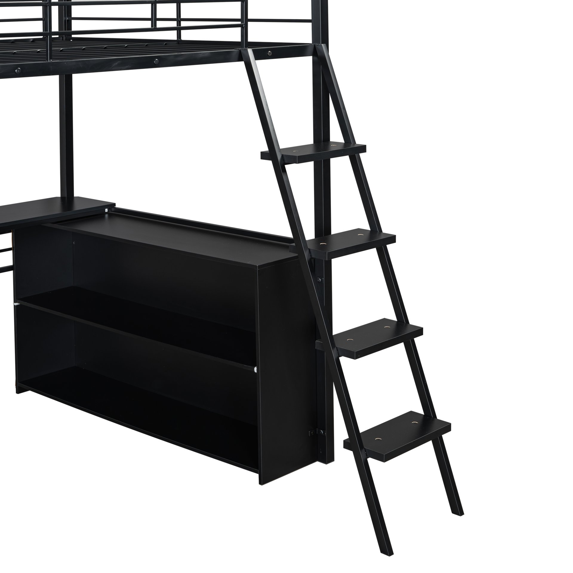 Full Size Loft Bed With LED Desk And 4 Storage Shelves - Black - Image 8