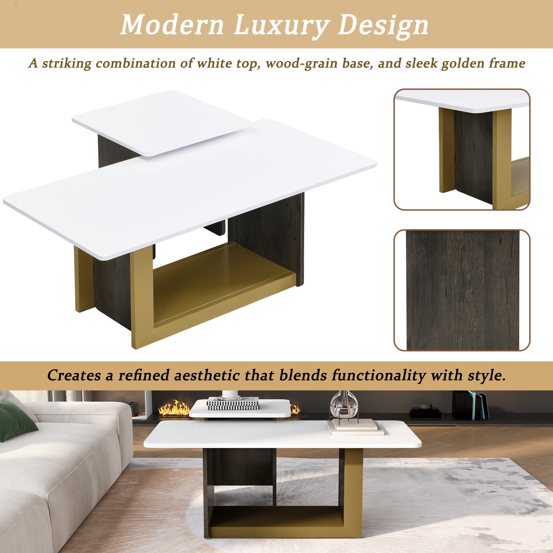 Small Square Coffee Table, End Table For Living Room (Set of 2) - White - Image 5