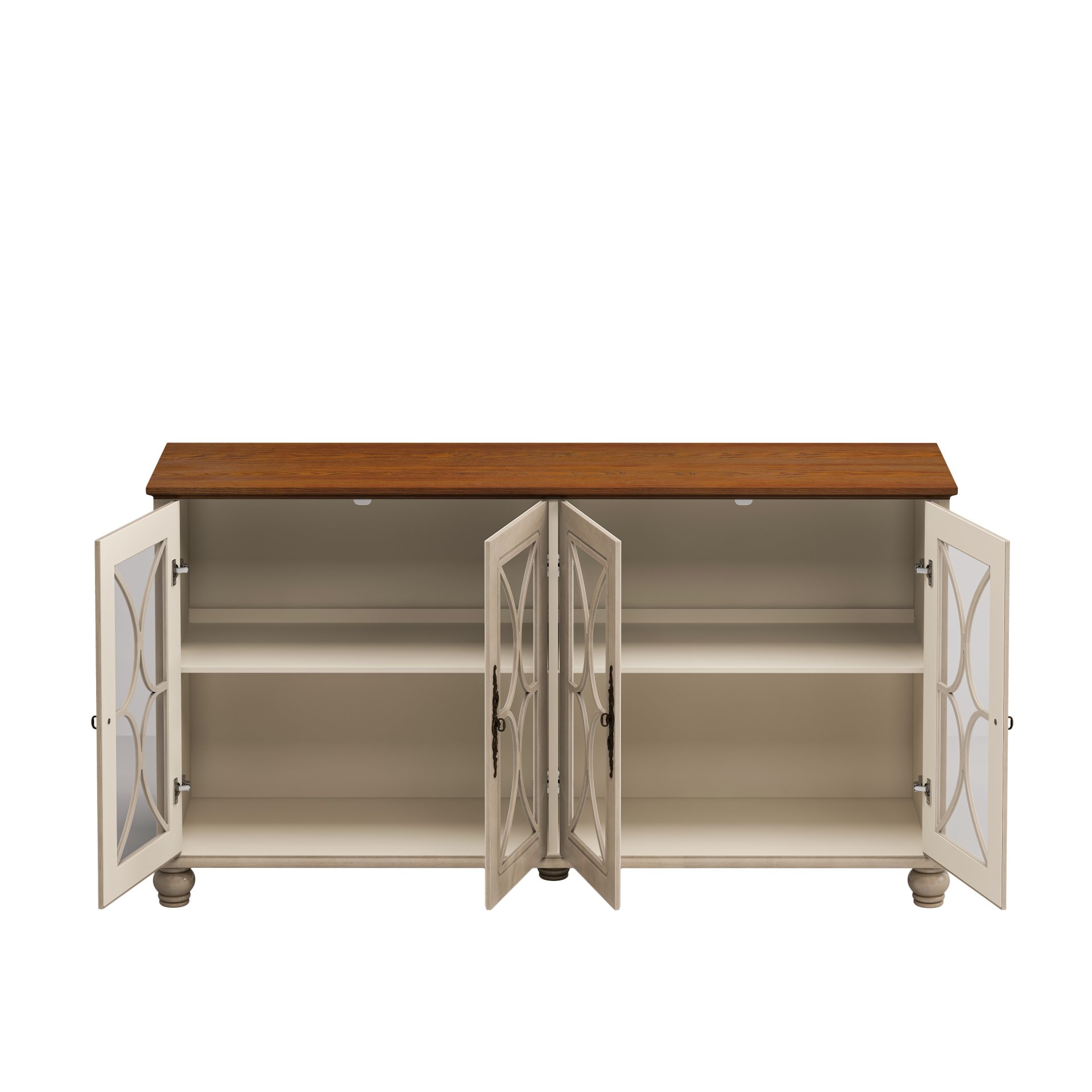 Elegant 4 Door Cabinet With Tempered Glass Doors - Beige - Image 9