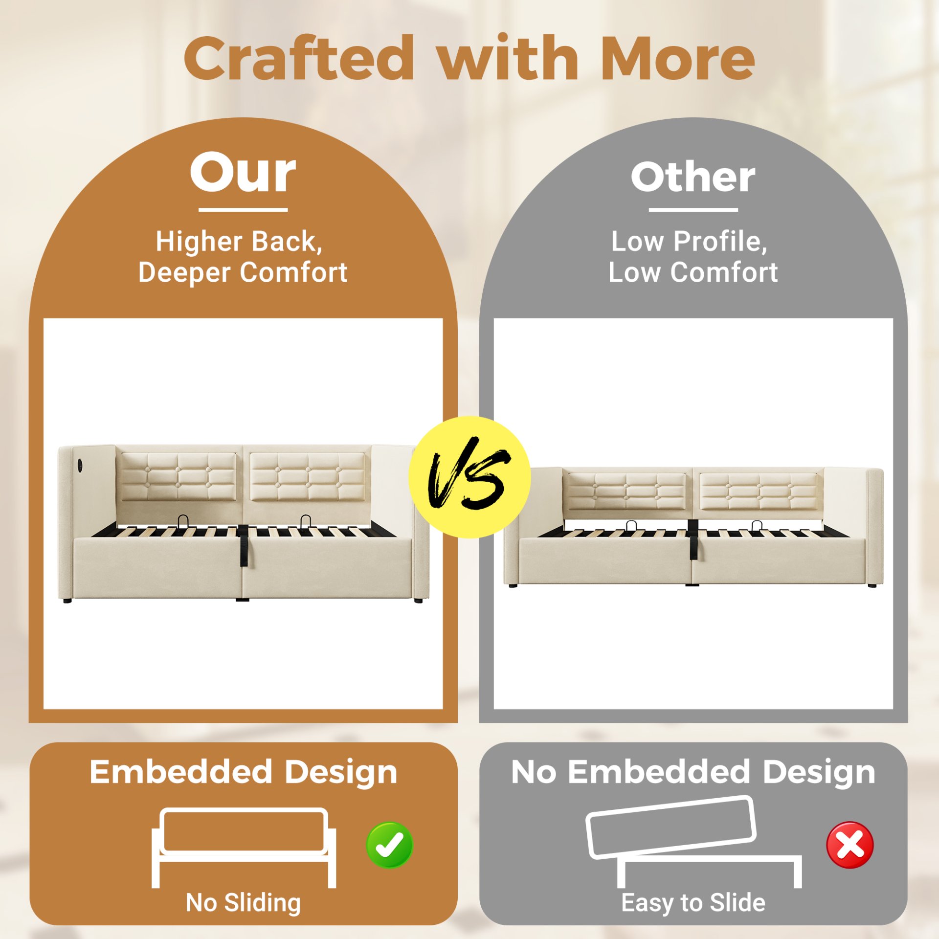 Twin Size Upholstered Hydraulic Storage Daybed With USB & Type C Charging - Beige - Image 5