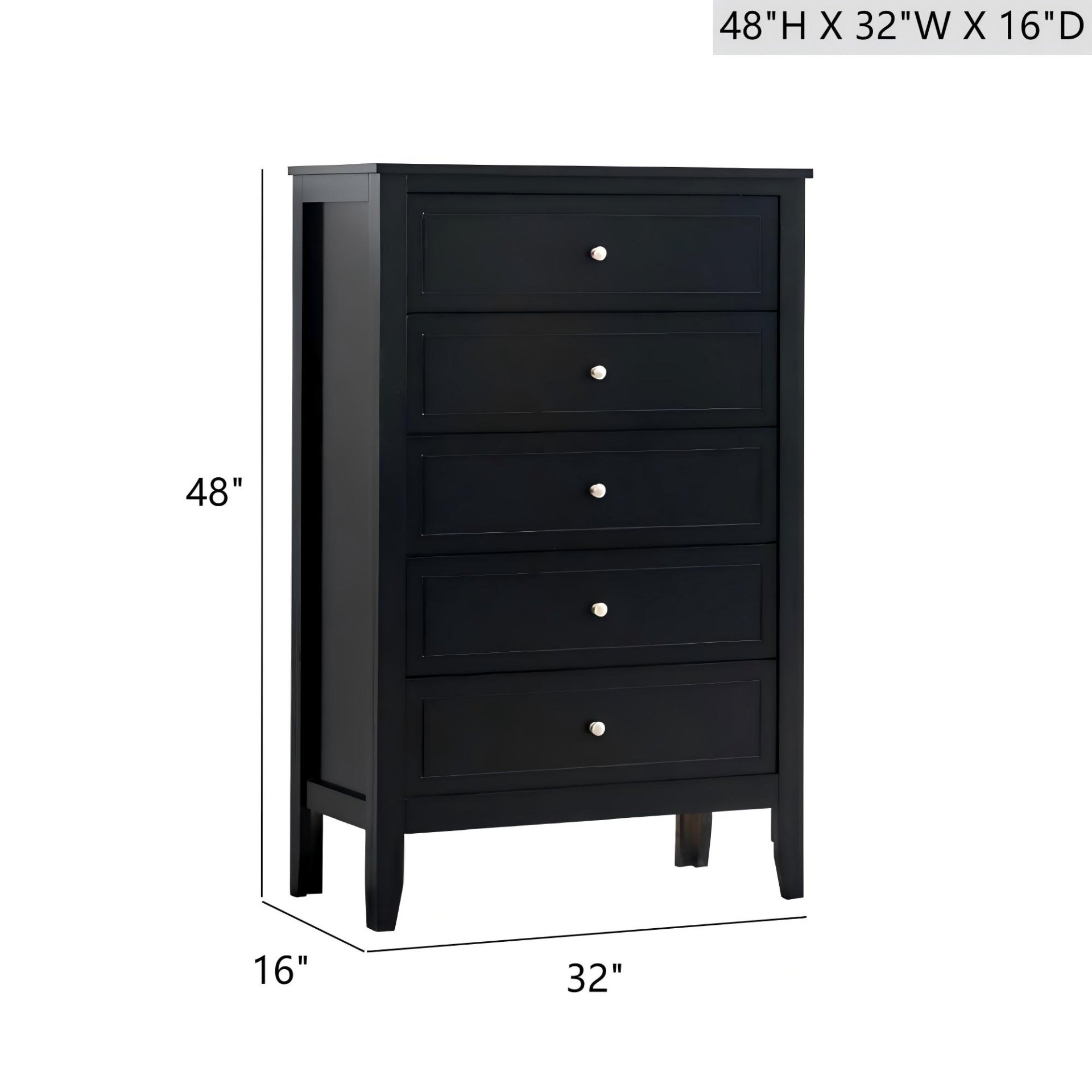 Daniel - Chest, 5 Drawer Storage Furniture - Black - Image 3
