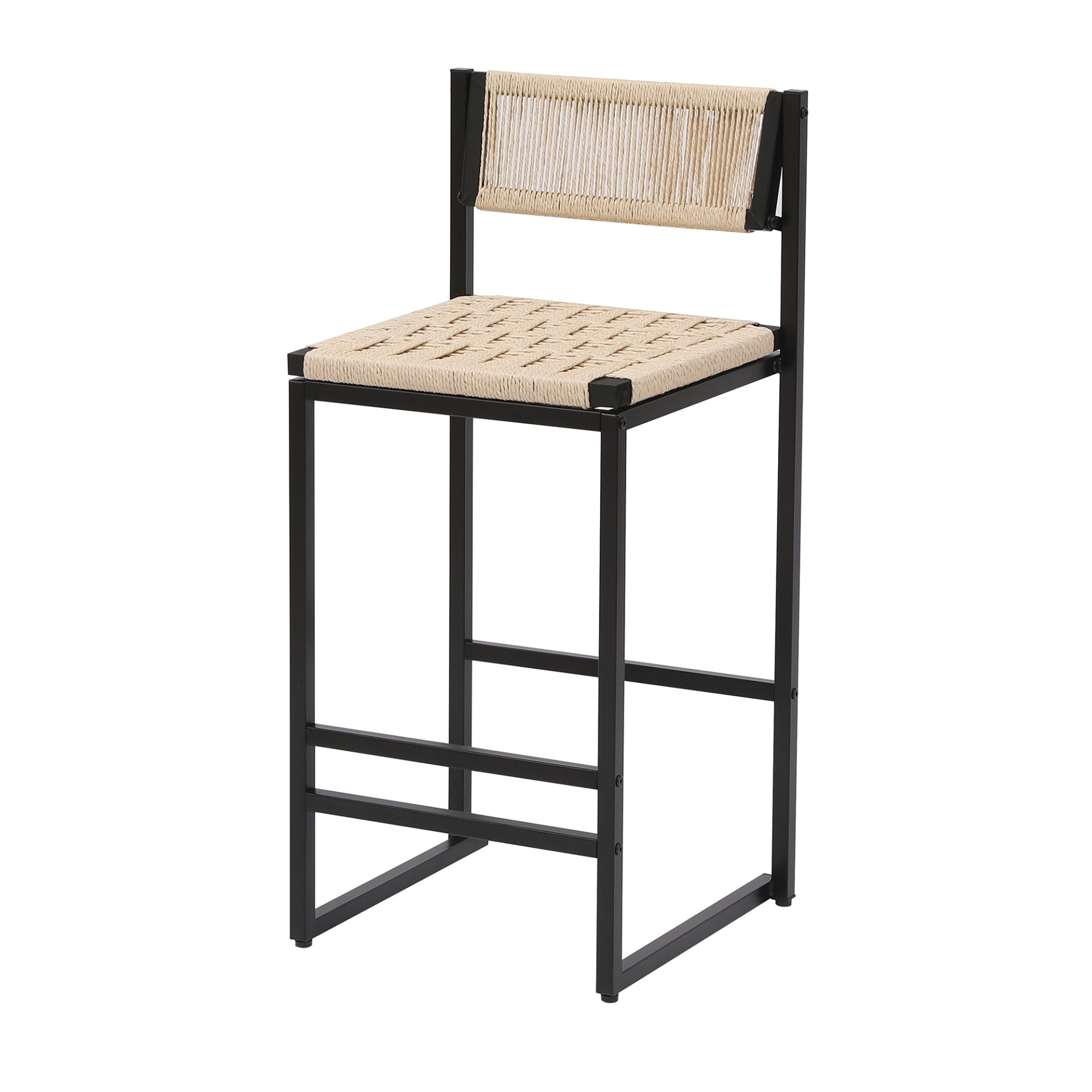 Style B, Woven Bar Stools With Backrest, Paper Rope Weave Dining Chairs For Kitchen Island - Creamy White - Image 11