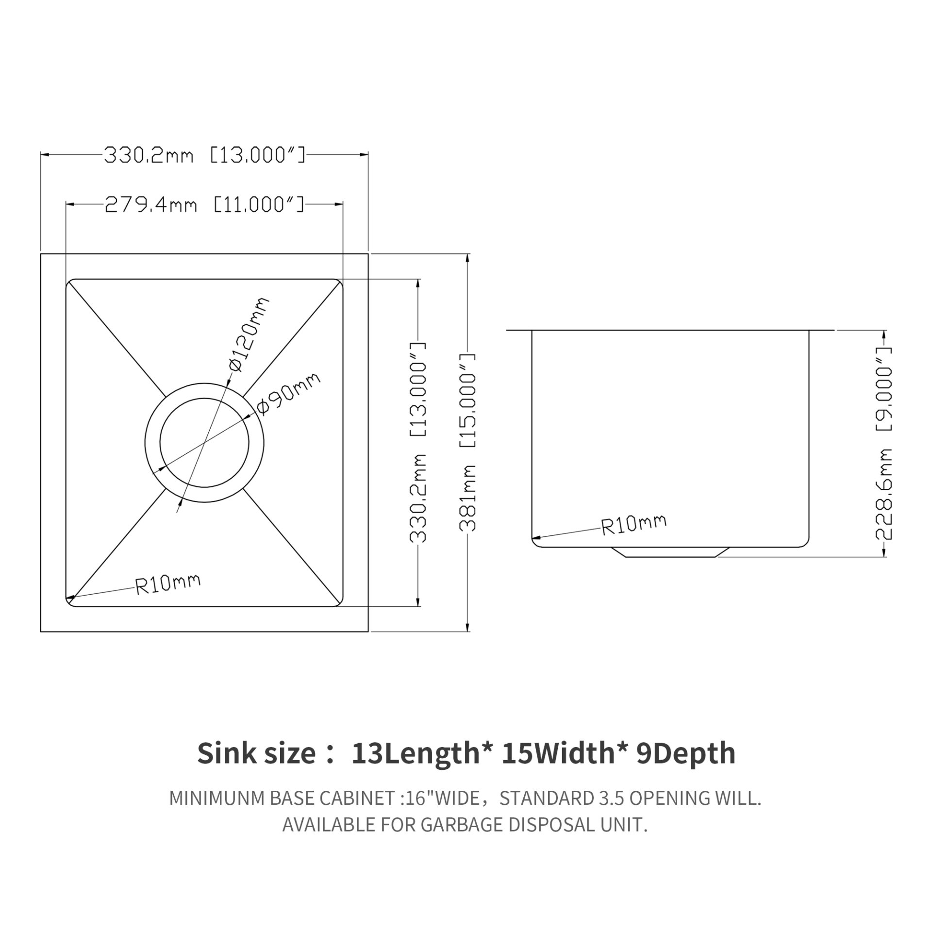 Undermount 13" Kitchen Sink 16 Gauge 9" Deep - Brushed Nickel - Image 3