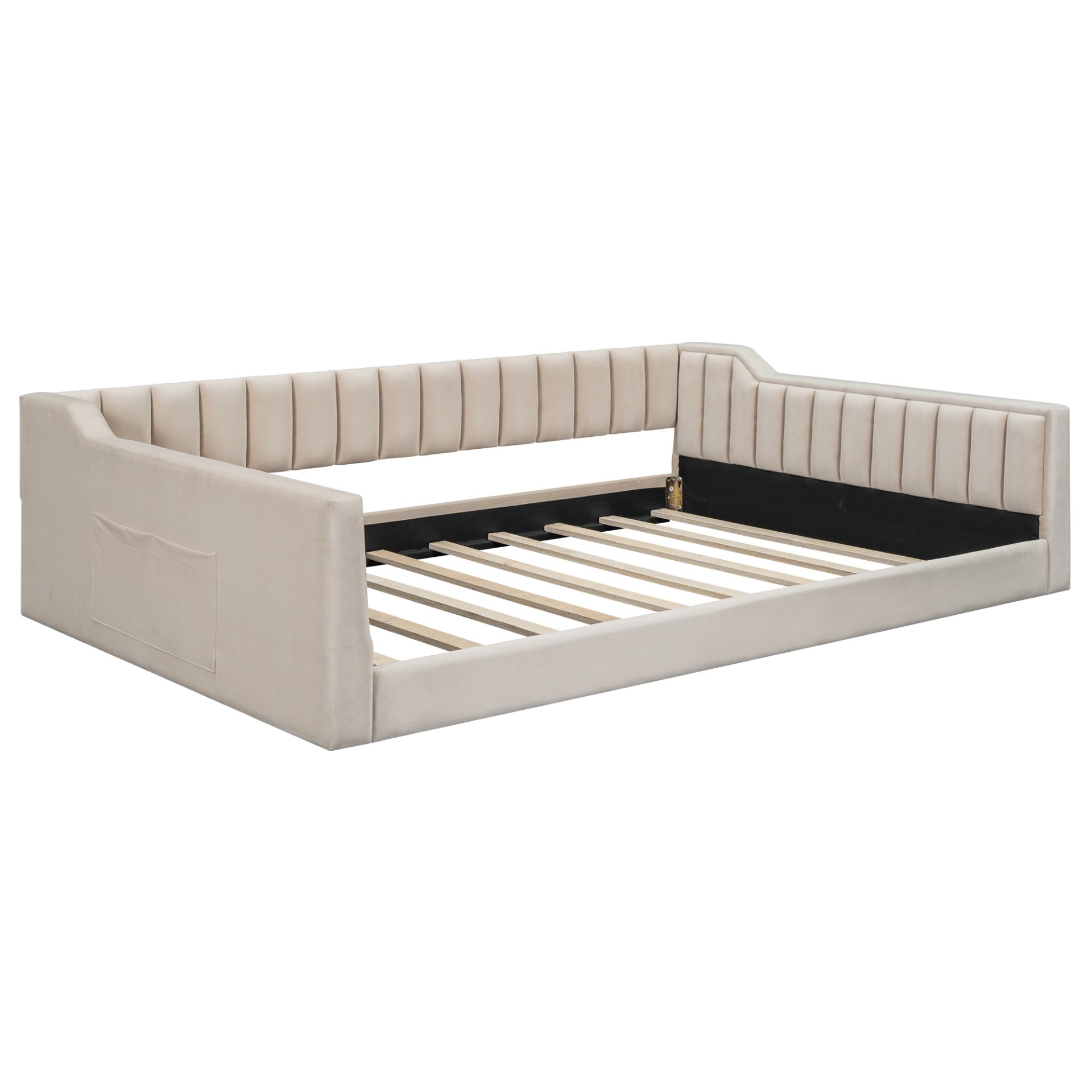 Full Long Upholstered Daybed With Side Storage And Tapered Legs - Beige - Image 5