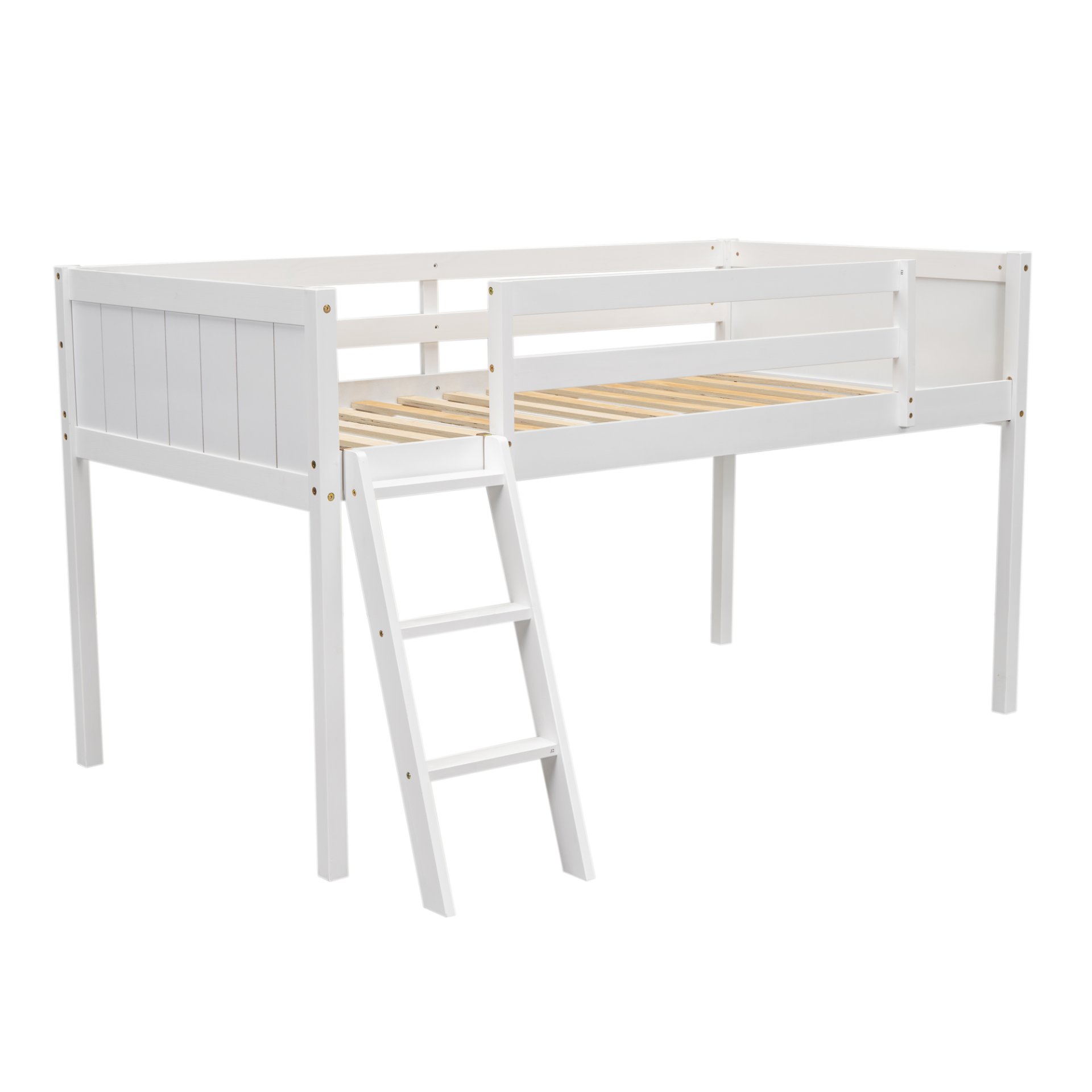 Twin Size Low Loft Bed With Adjustable Ladder - White - Image 13