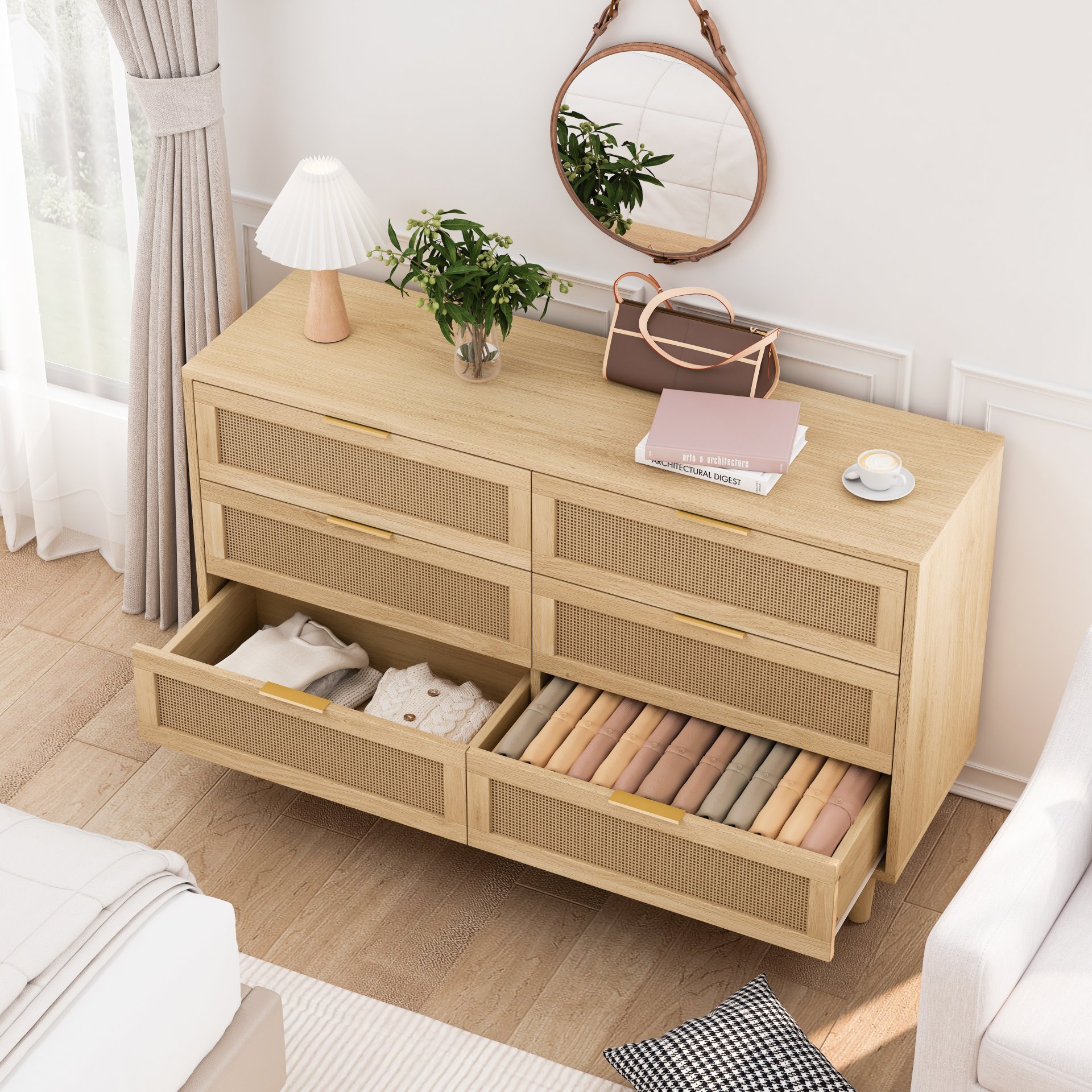6 Drawer Storage Cabinet With For Bedroom Or Living Room - Natural - Image 2