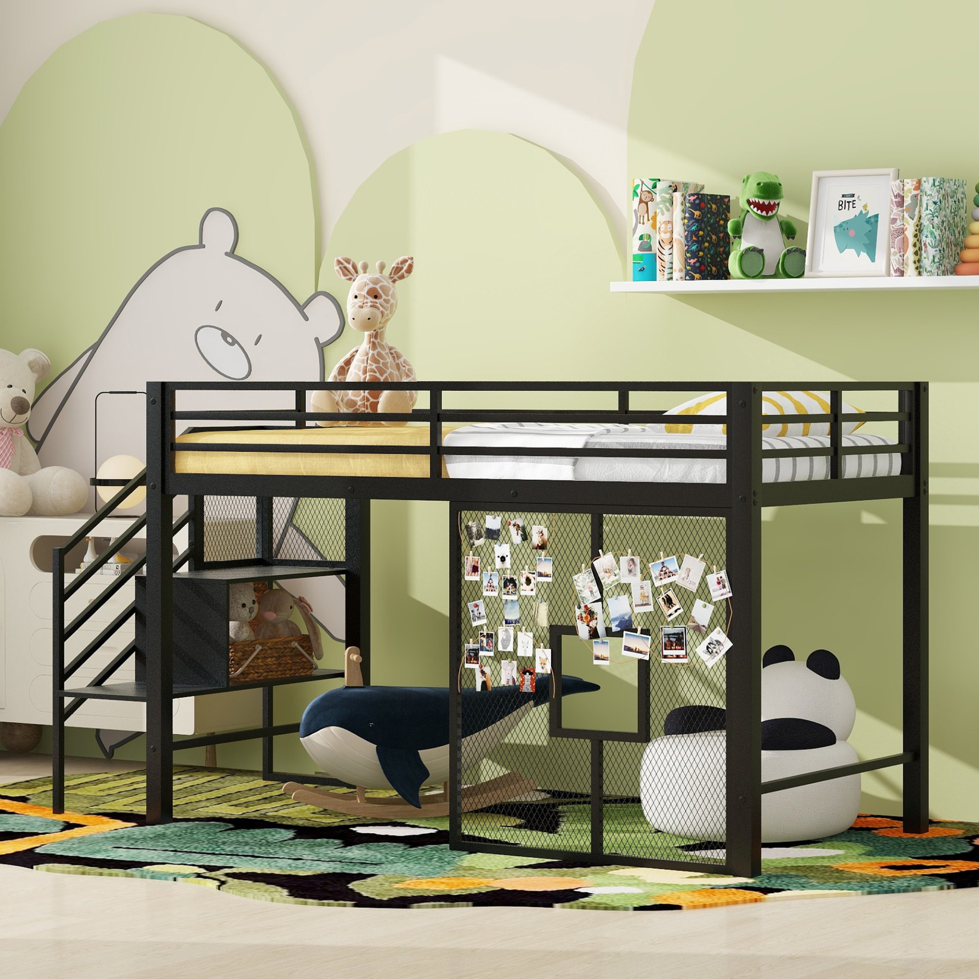 Twin Low Loft Bed Frame With Storage Staircase - Black - Image 2