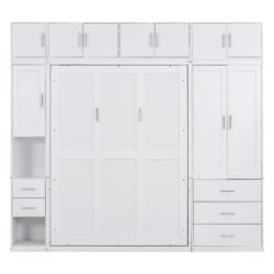 Full Size Murphy Bed With Lockers And Wardrobes - White