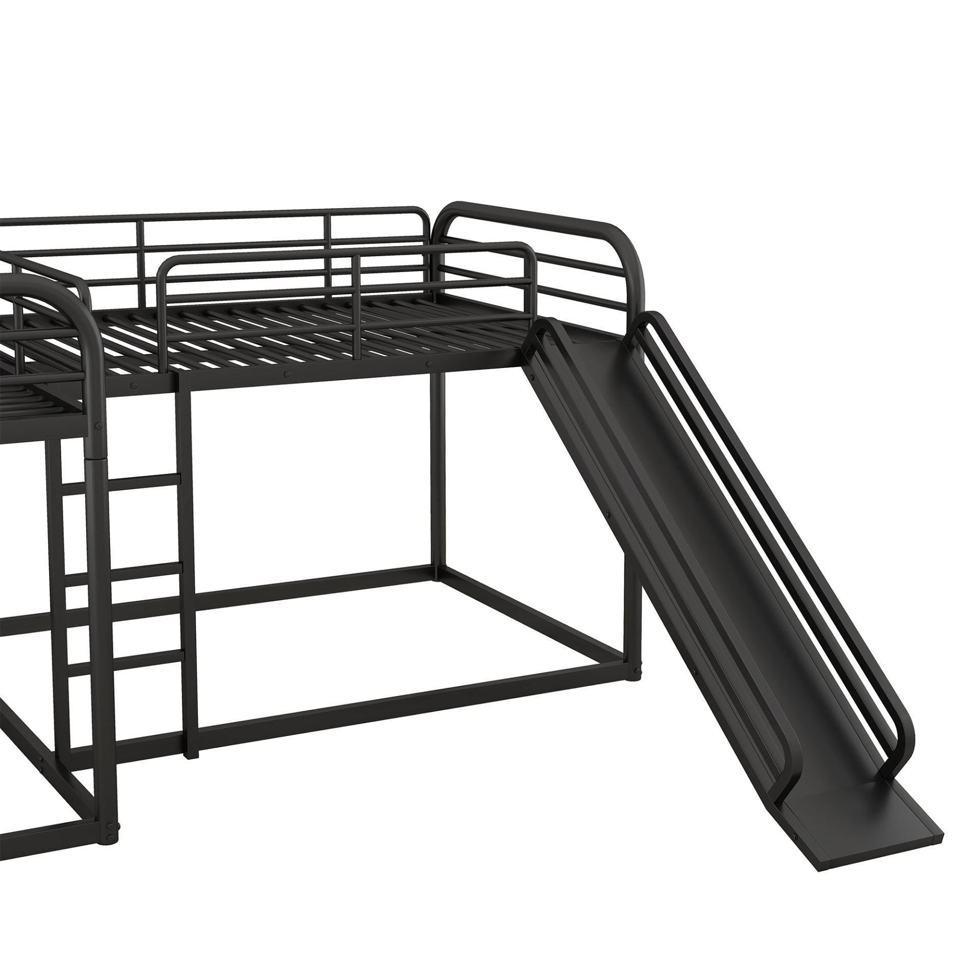 L-Shaped Bunk Bed With Slide And Short Ladder For Full And Twin Size - Black - Image 7