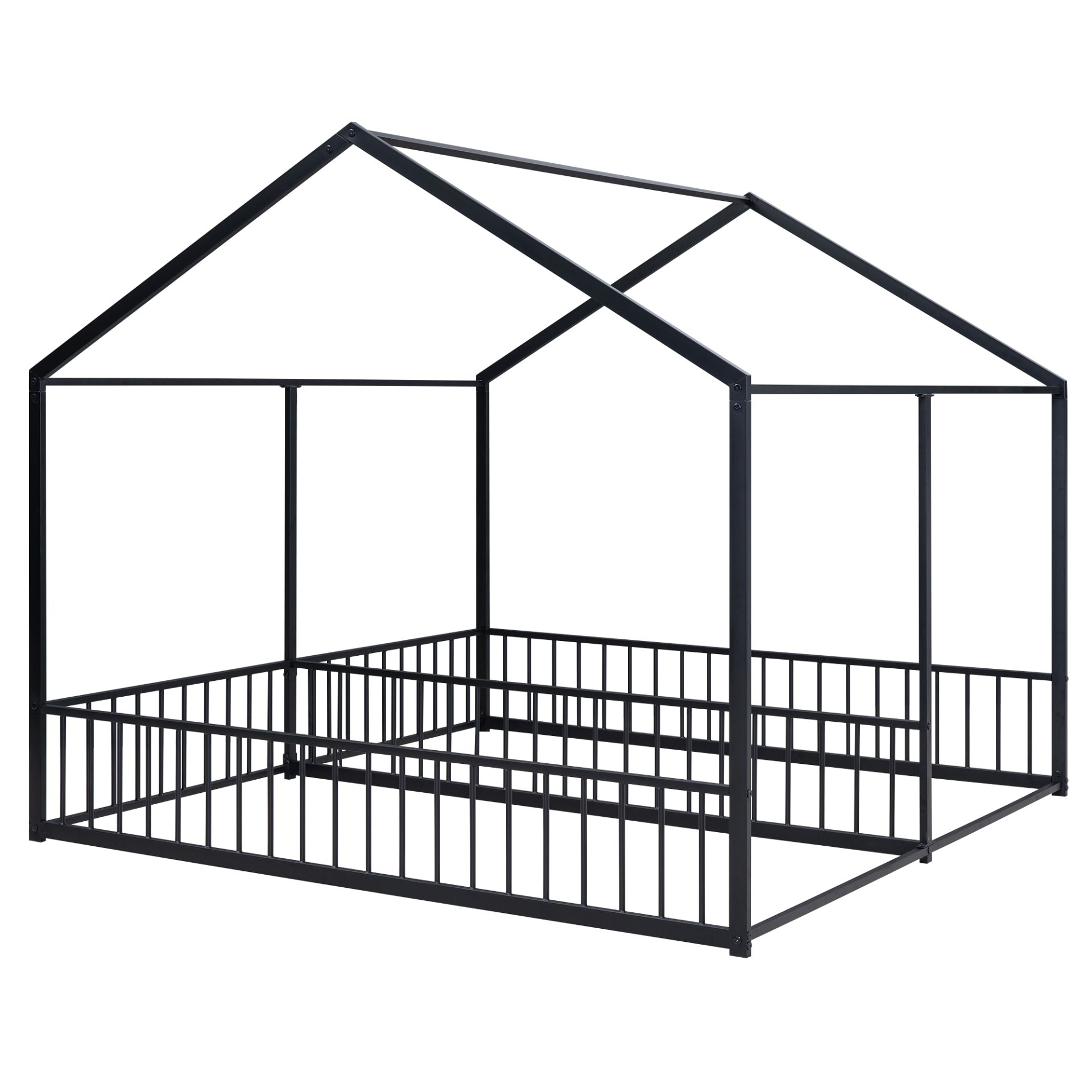 Twin Size House Platform Beds, 2 Shared Beds, Frame With Guardrails, Twin Twin Design - Black - Image 6