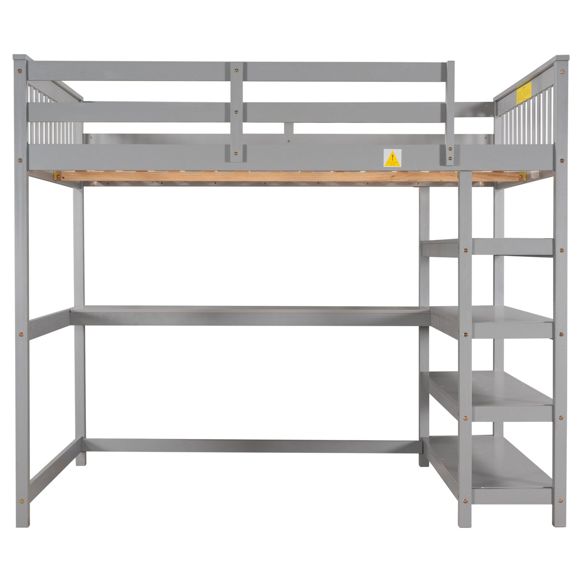 Full Size Loft Bed With Storage Shelves And Under Bed Desk - Gray - Image 10