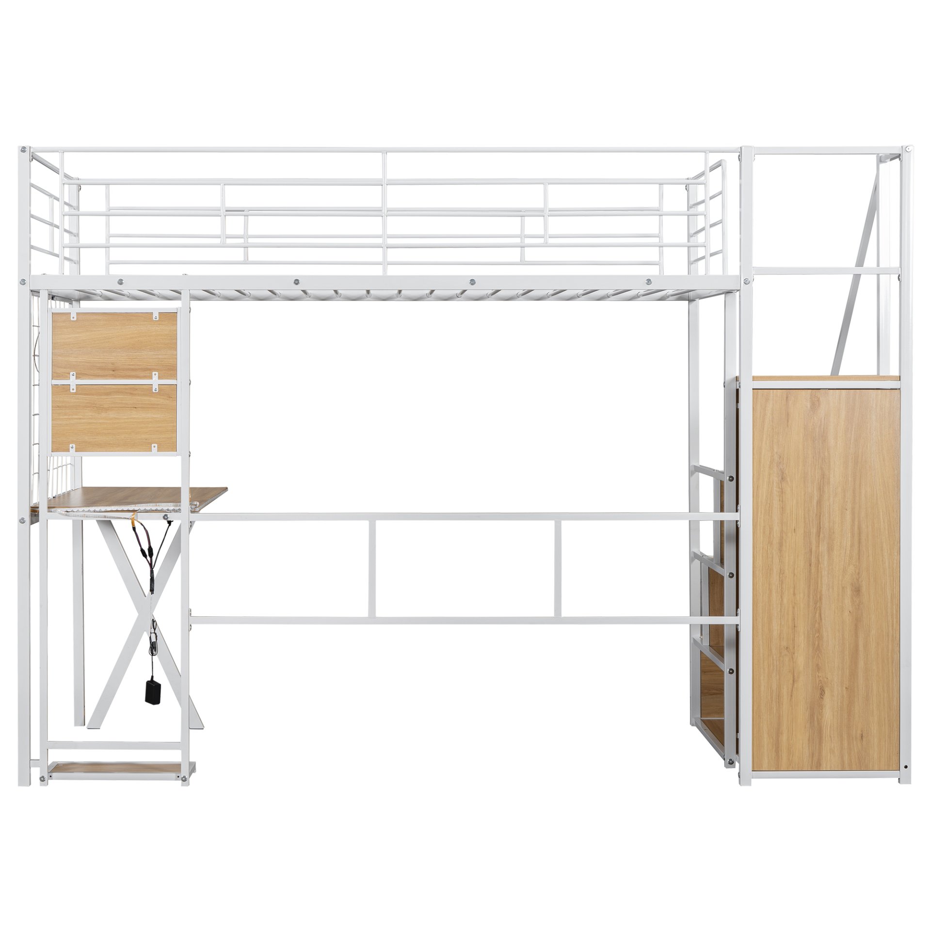 Twin Size Loft Bed With Built In Work Station, Wardrobe, Storage Staircase And LED - White - Image 14