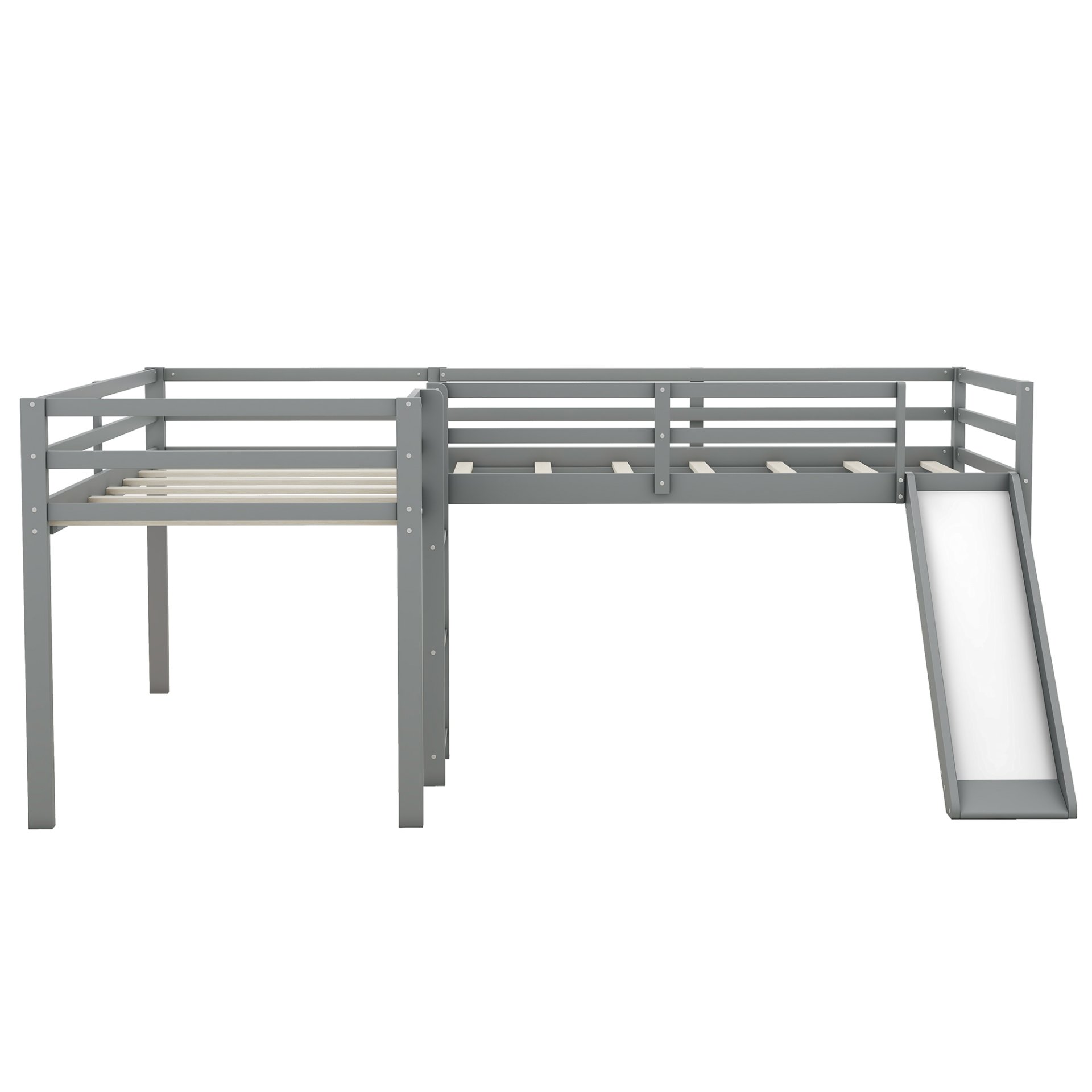 L-Shaped Twin Size Loft Bed With Ladder And Slide - Gray - Image 6