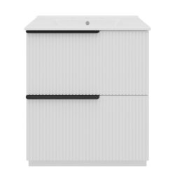 Fluted Bathroom Vanity With Sink, Full Extension Soft Close Drawers - White