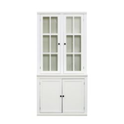 Retro Style Hutch Cabinet With Double Glass Doors, China Cabinet For Home, Office, Or Studio - White