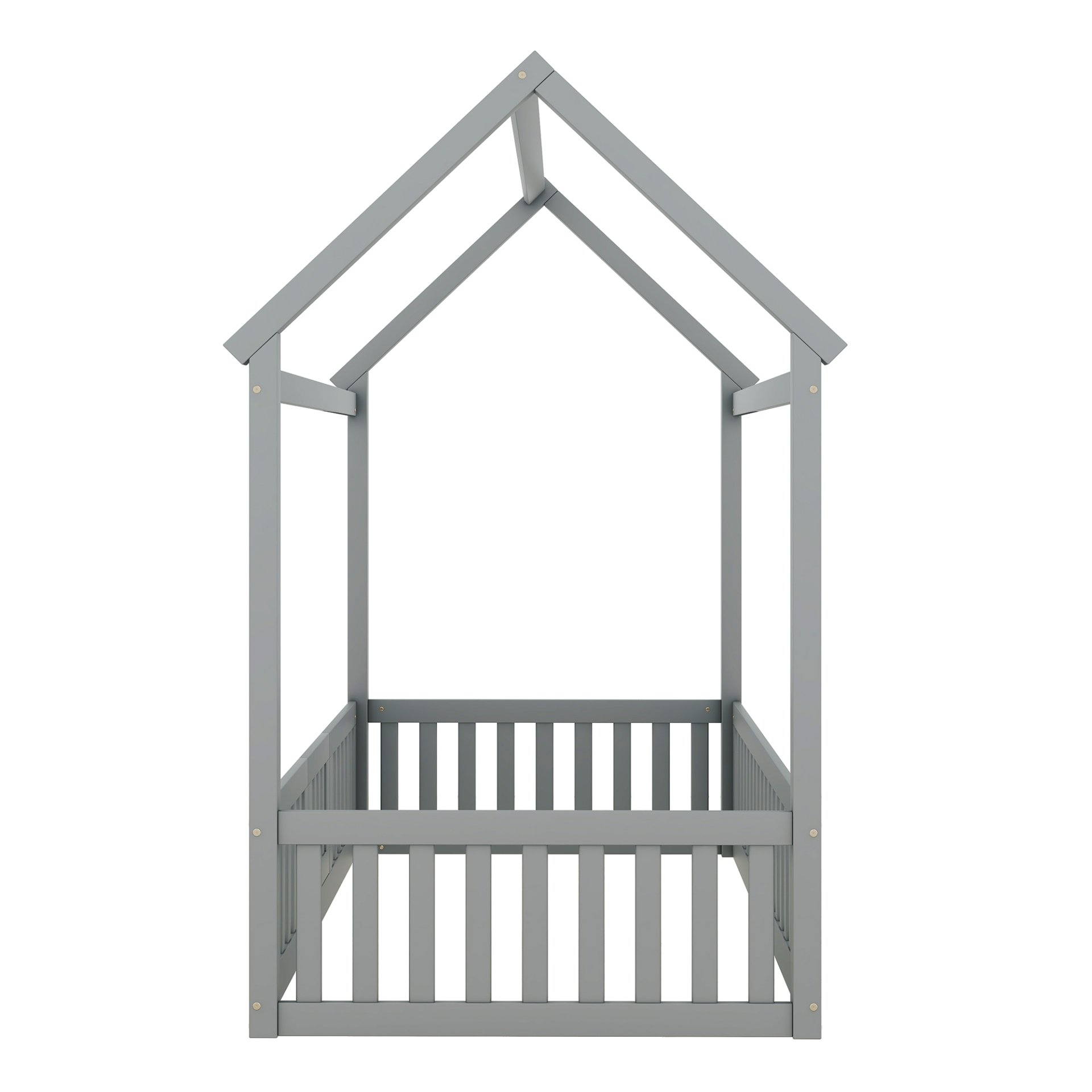 Twin Size House Bed With Fence And Door - Gray - Image 8