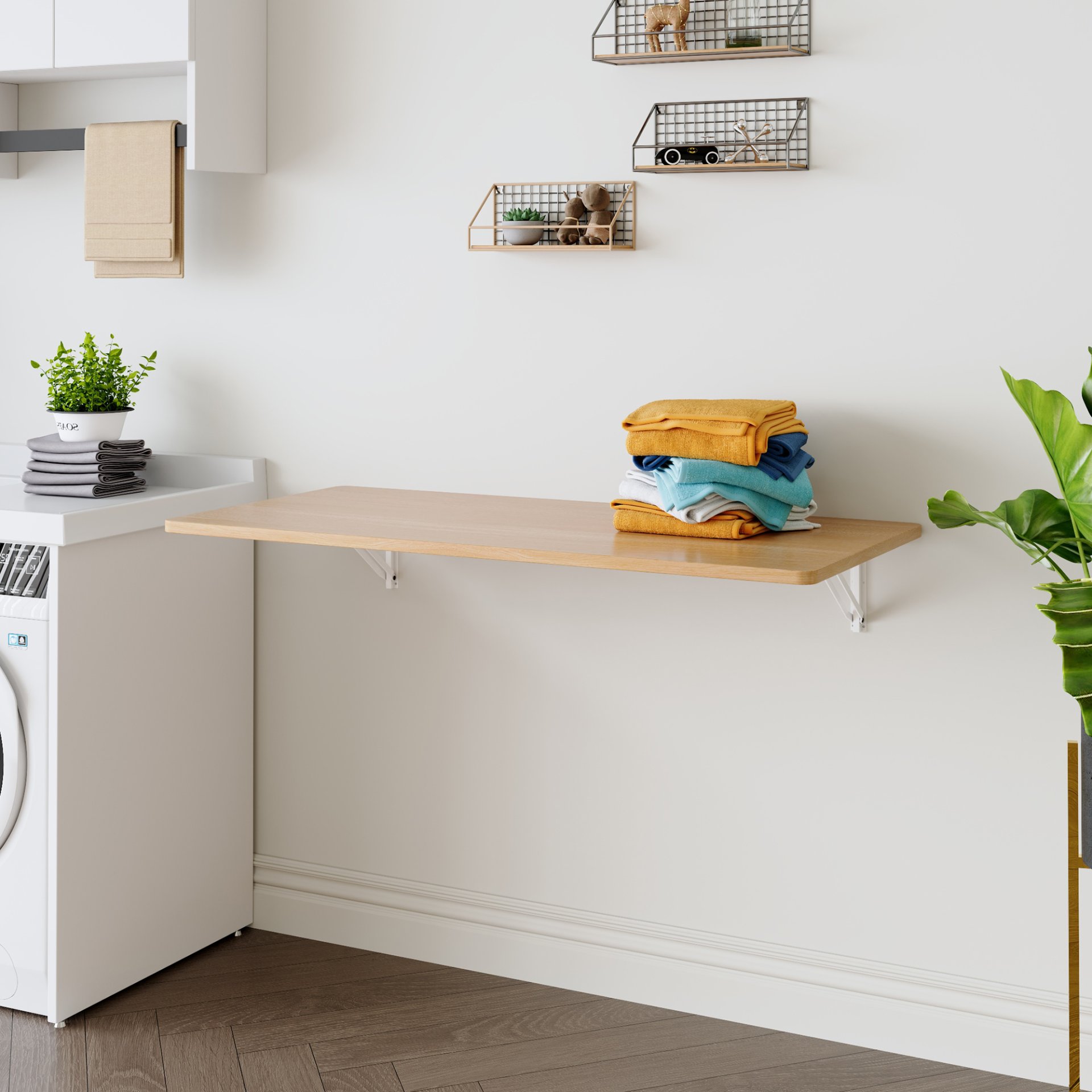 Laundry Room Folding Table Wall Mounted, Folding Table For Small Spaces, Fold Down Desk, Workbench, Addition To Garage & Shed - Burly Wood - Image 5