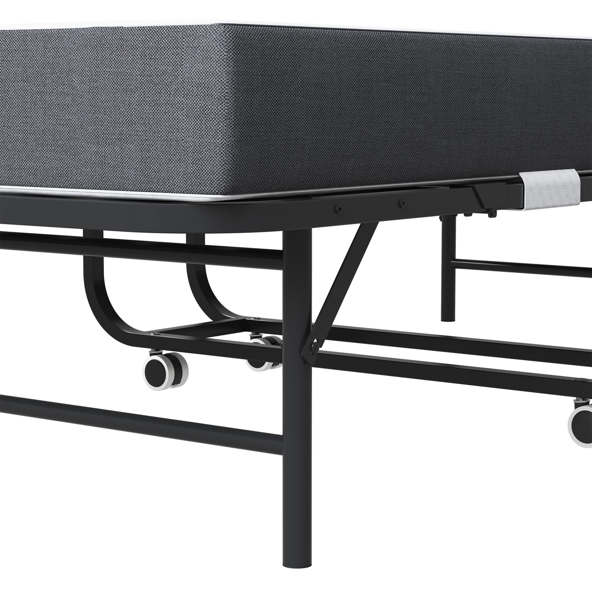 Twin Folding Bed With Memory Foam Mattress Portable Rollaway Bed Sturdy Metal Frame - Brushed Nickel - Image 21