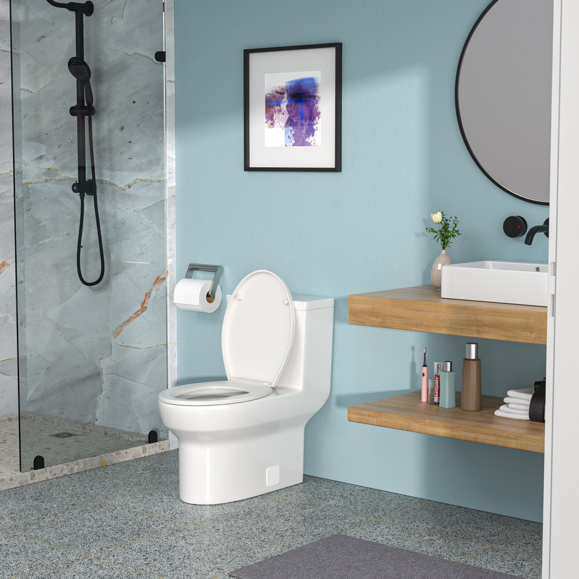 1 Piece Toilet & Dual Flush, Soft Closing Seat - White - Image 6