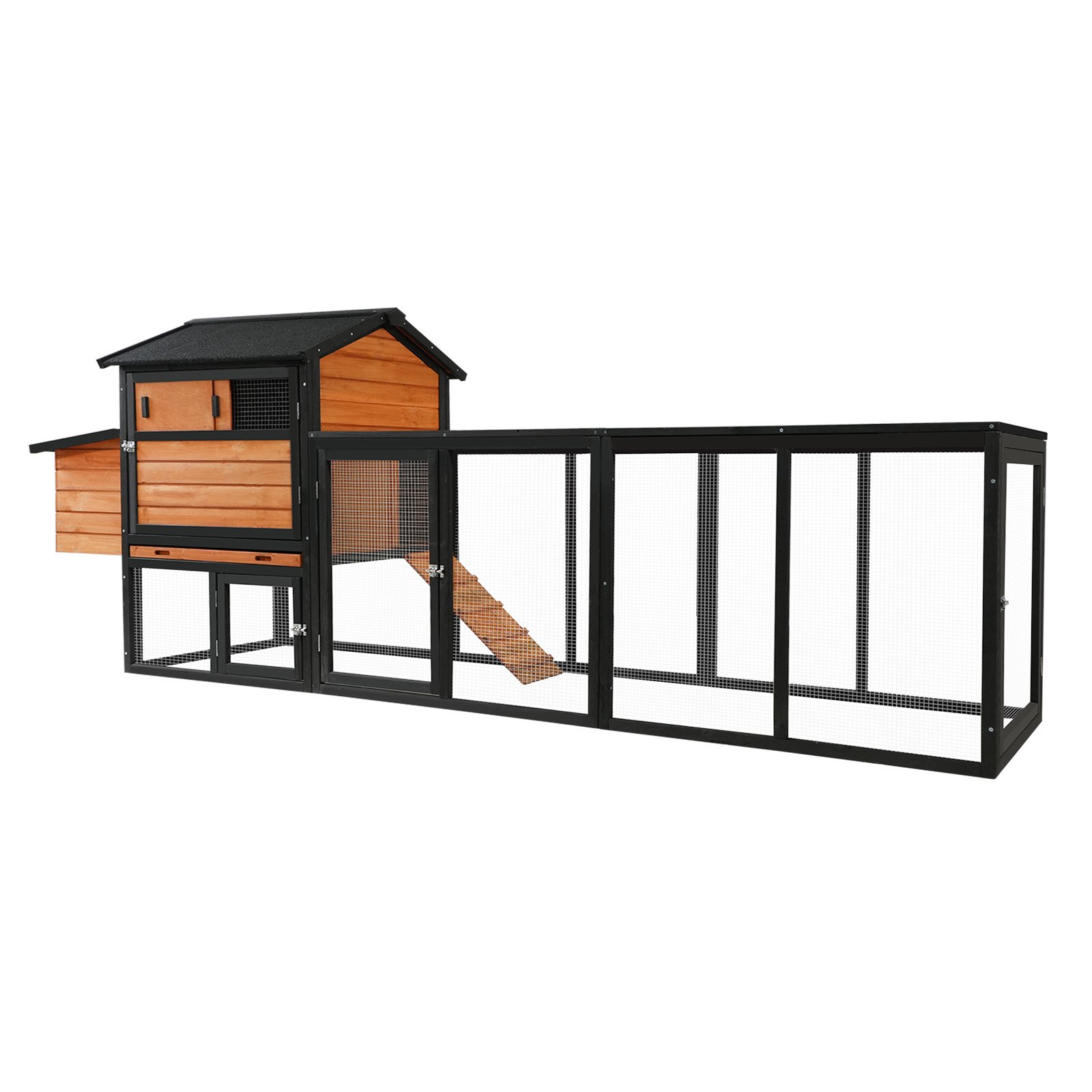 Chicken Coop With Run And Nesting Box, Large Outdoor Hen House For Backyard - Brown / Black - Image 4
