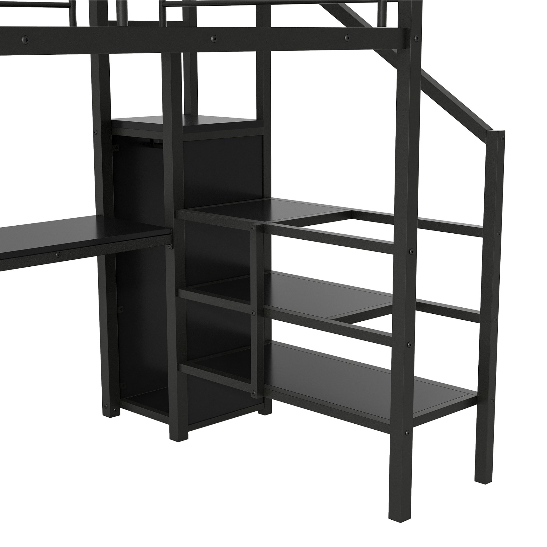 Full Size Loft Bed With Desk, Storage Staircase, Small Wardrobe And LED Light - Black - Image 8