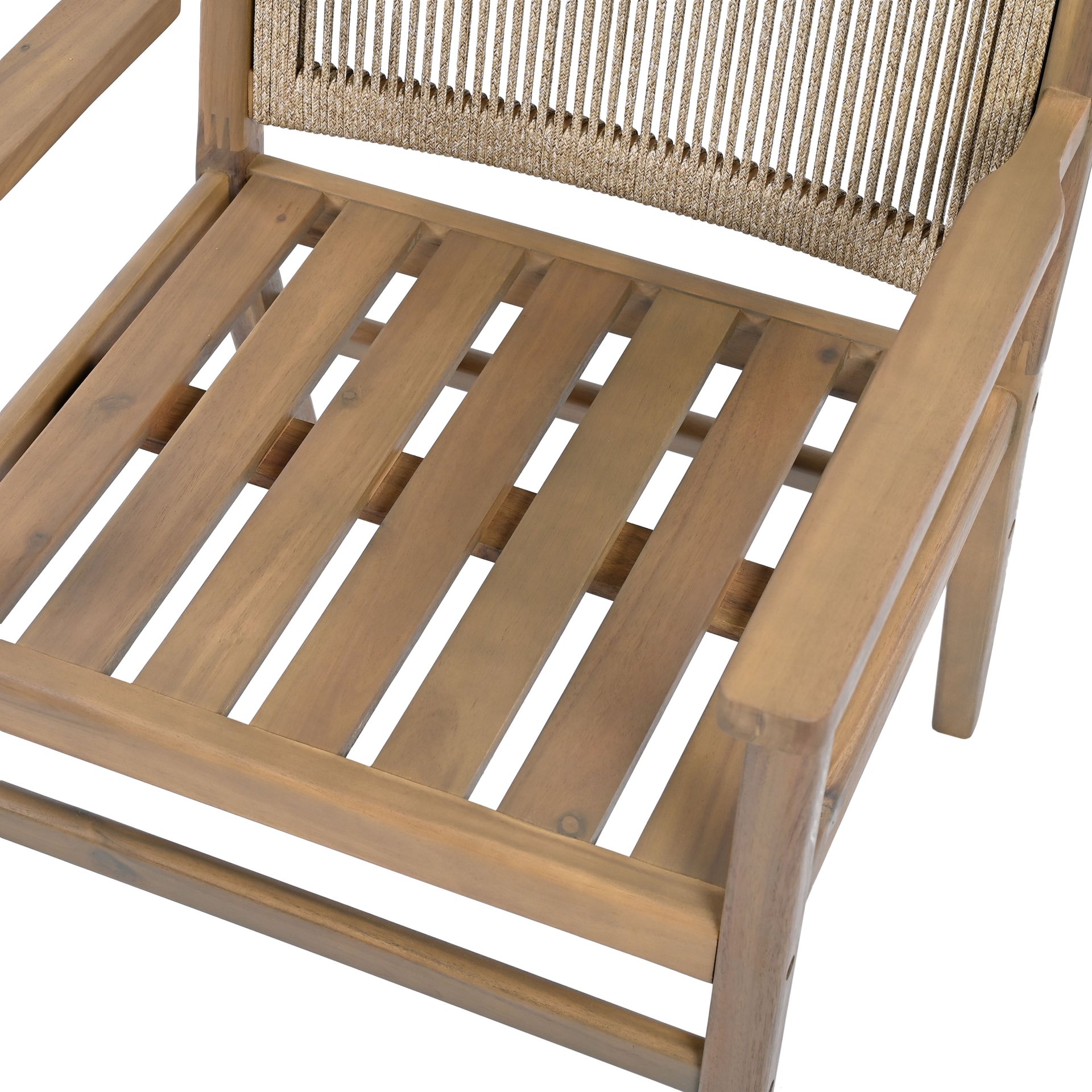 Outdoor Dining Chairs, Patio Armchair With Rope Design Back (Set of 2) - Light Brown - Image 16