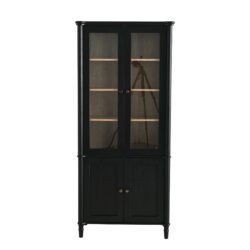 Vintage Display Cabinet With Double Glass Doors, Traditional Style For Collectibles, Ash Wood Veneer, 73.25" Tall - Black / Natural