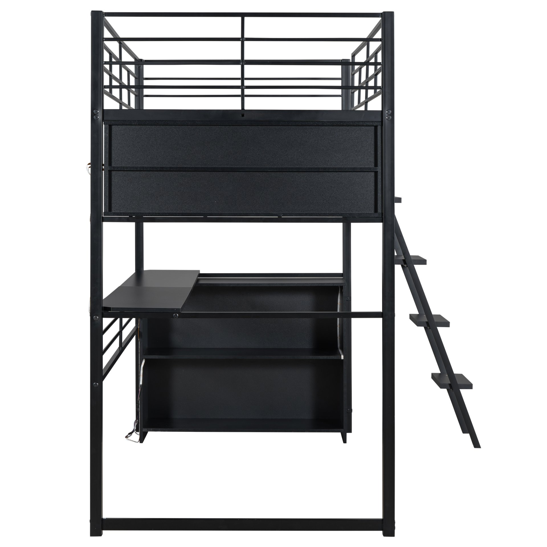 Twin Size Loft Bed With LED Desk And 4 Storage Shelves - Black - Image 9
