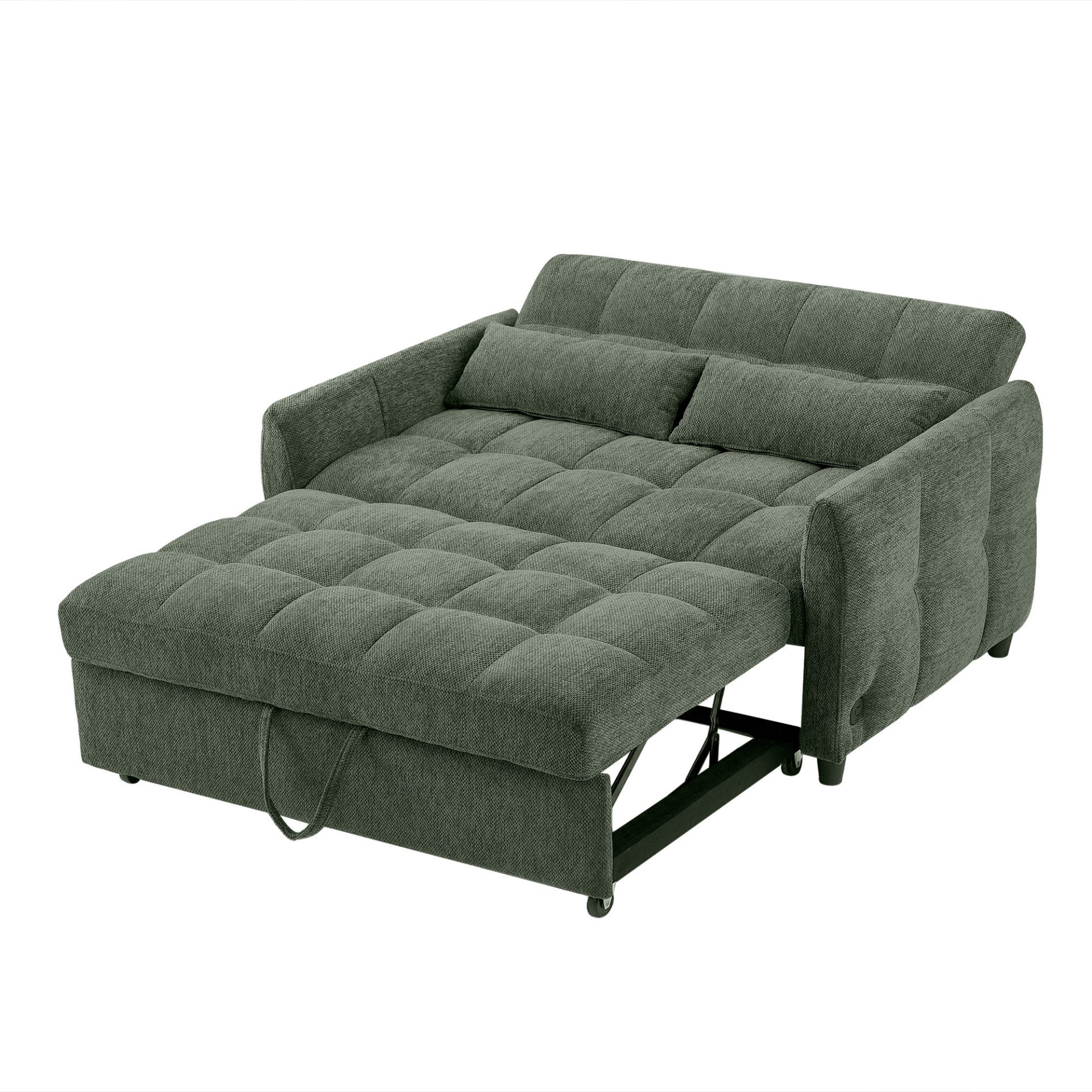 Tufted Loveseat Sofa Bed With Adjustable Backrest, 3 USB Ports, And 2 Lumbar Pillows - Green - Image 13