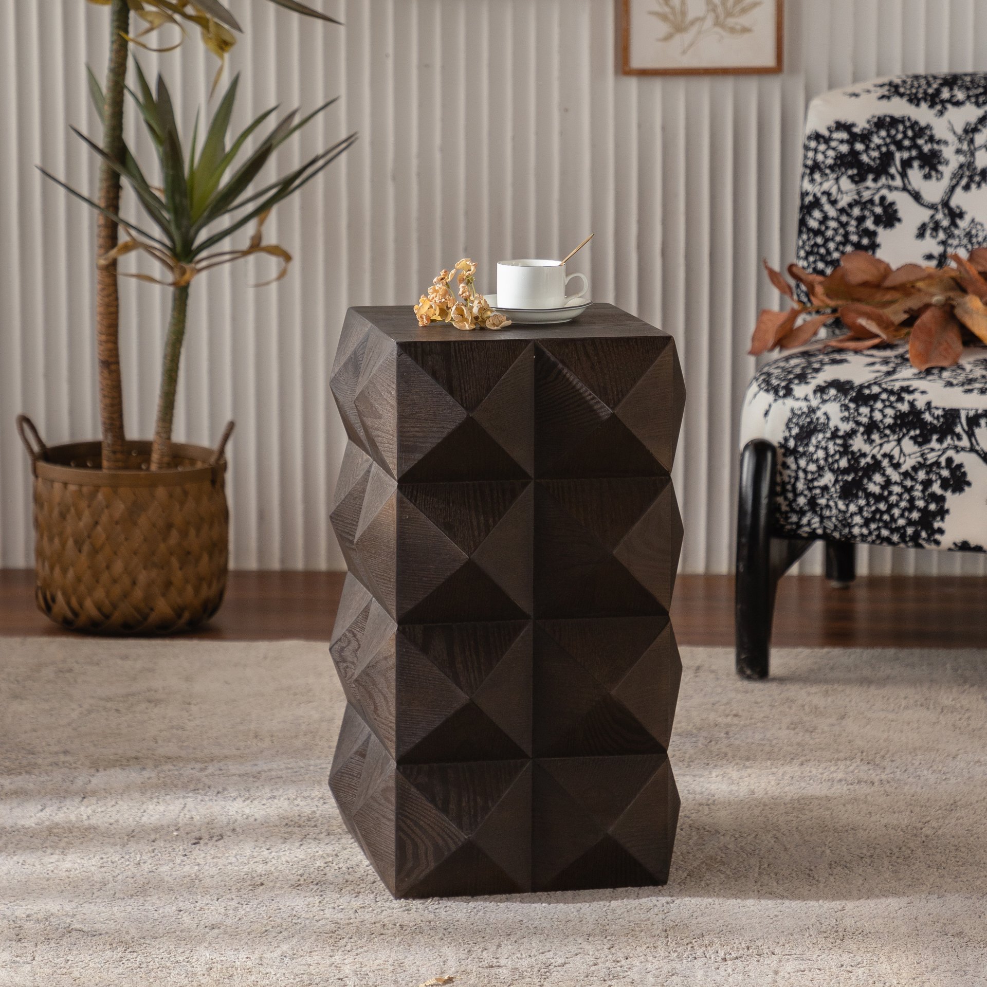 Side Table With 3D Embossed Pattern Design - Brown - Image 6