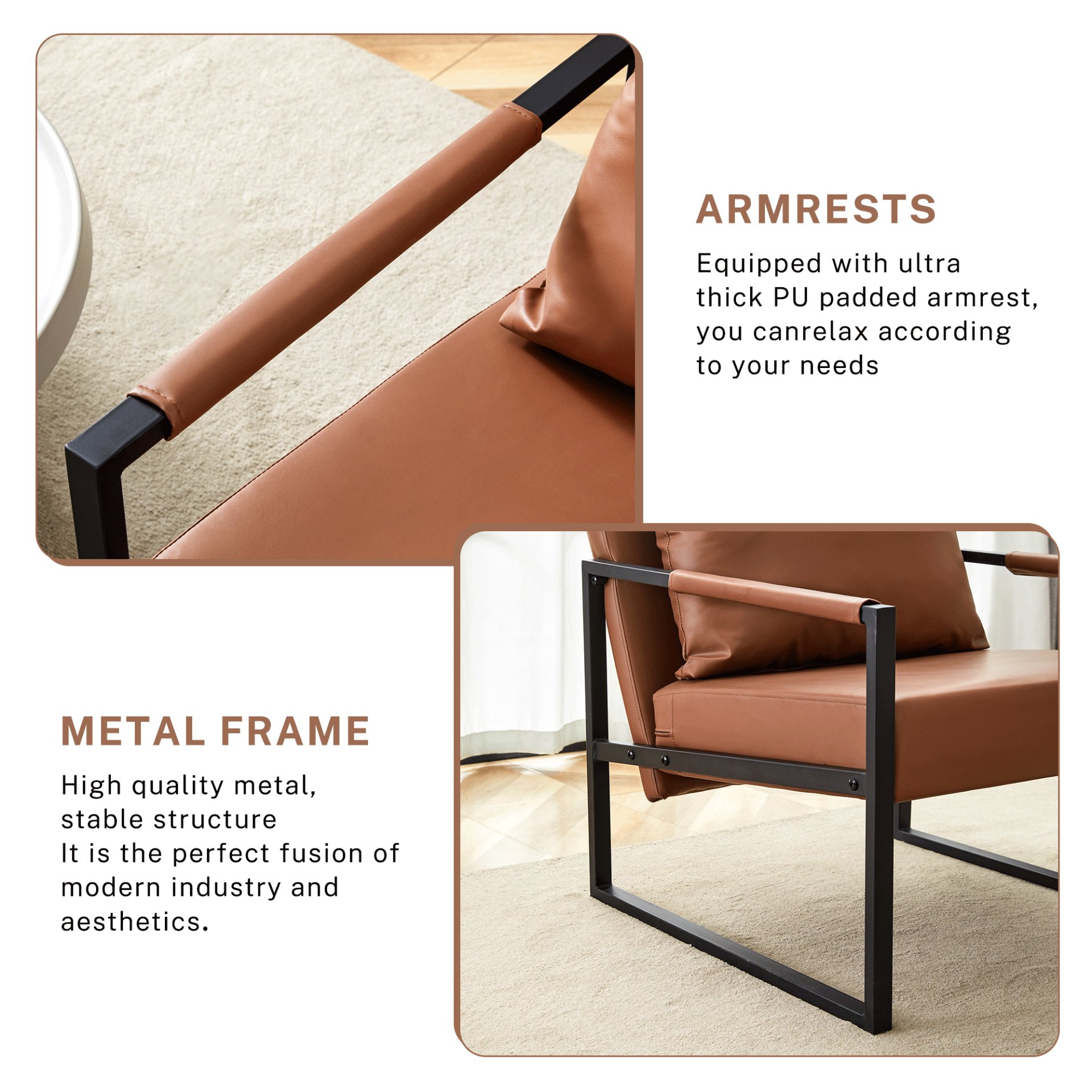 Classic Metal Frame Sofa Ergonomically Designed, A Perfect Blend Of Modern And Industrial Styles - Brown - Image 11