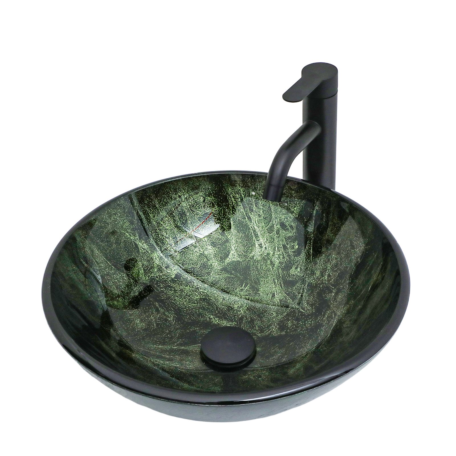 Vessel Sink With Faucet And Pop Up Drain, Natural Marble Texture Bathroom - Green - Image 8