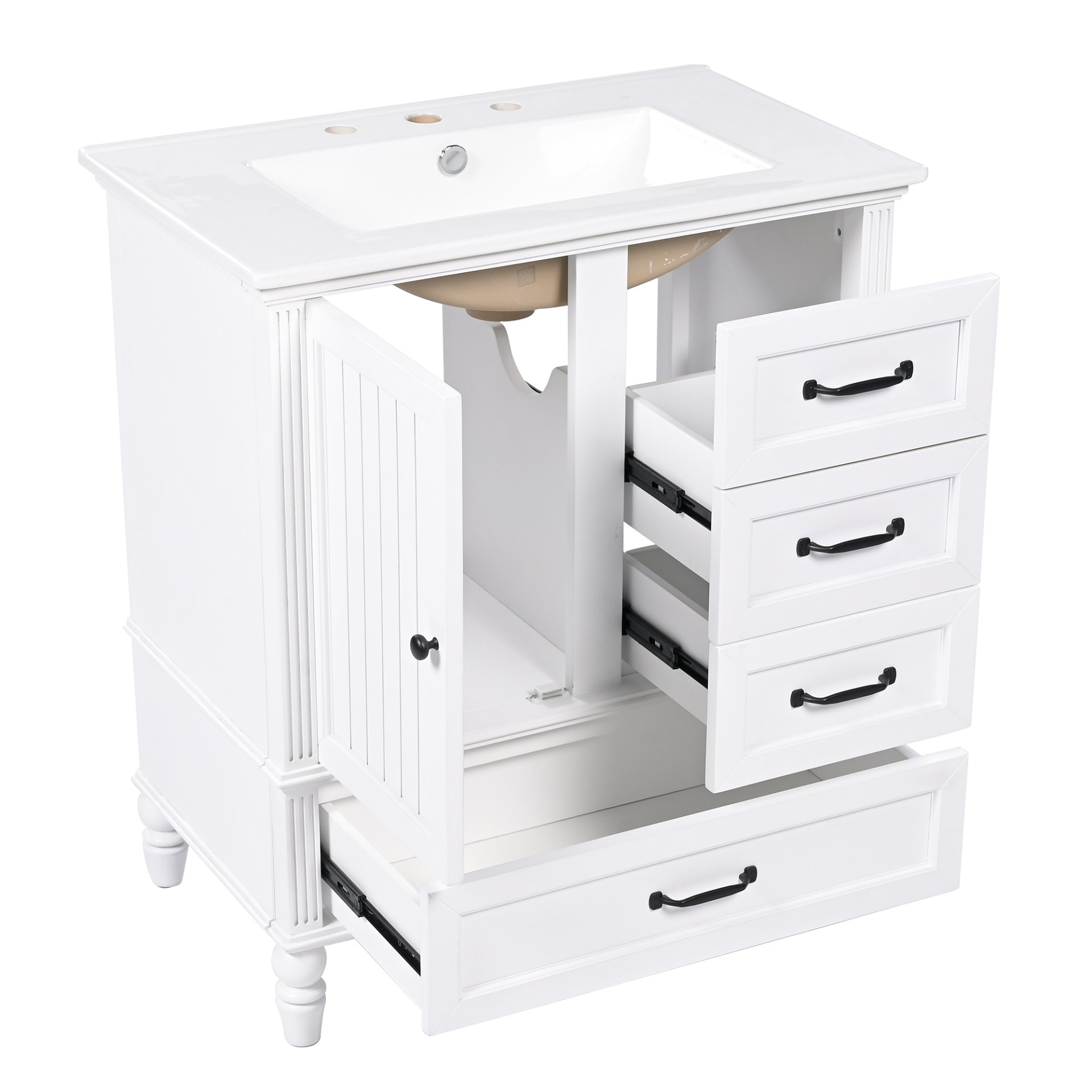 30" Bathroom Vanity With Sink, 3 Drawers, Adjustable Feet - White - Image 19