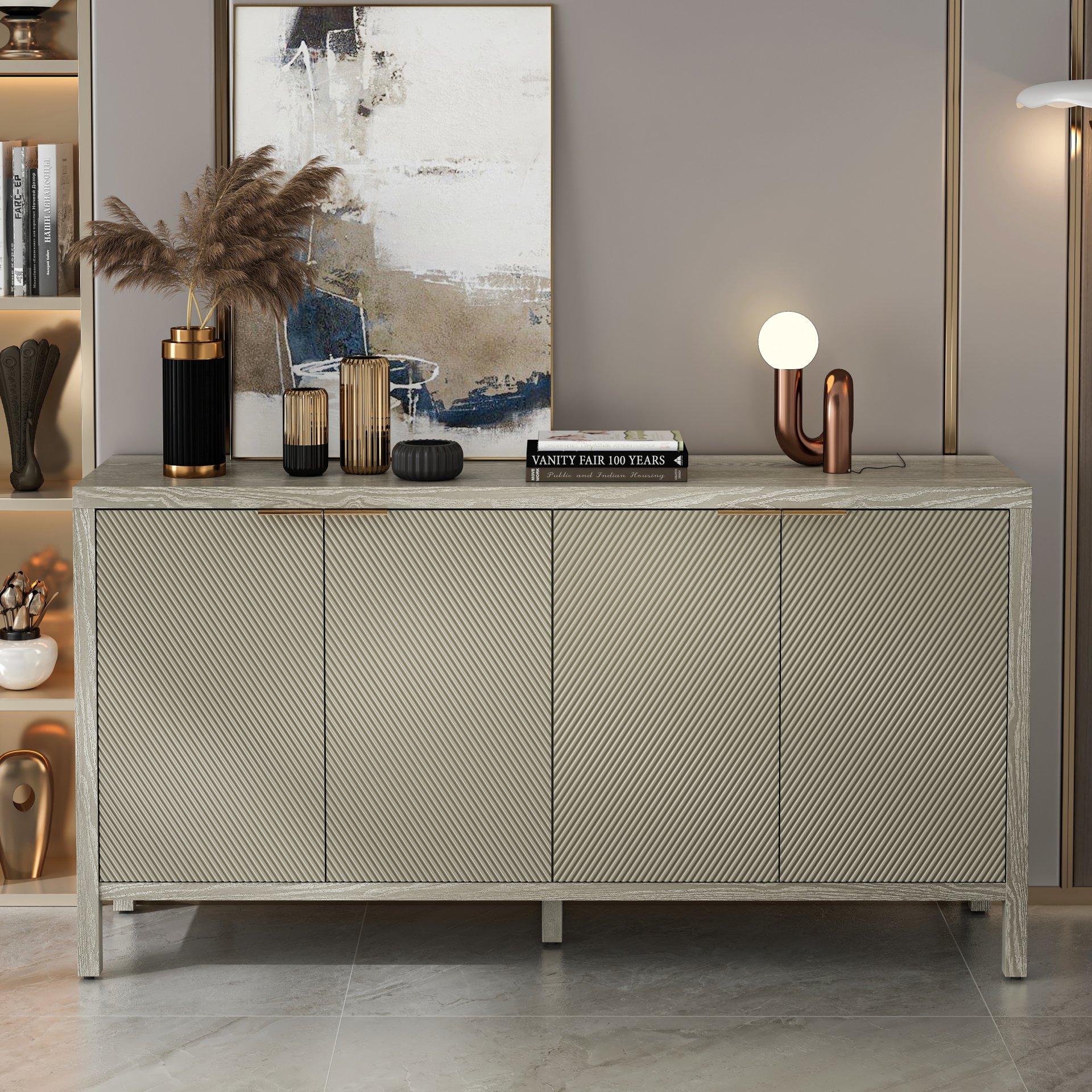 Buffet Cabinet With 4 Doors, Storage Sideboard For Living Room, Dining Room - Champagne - Image 12