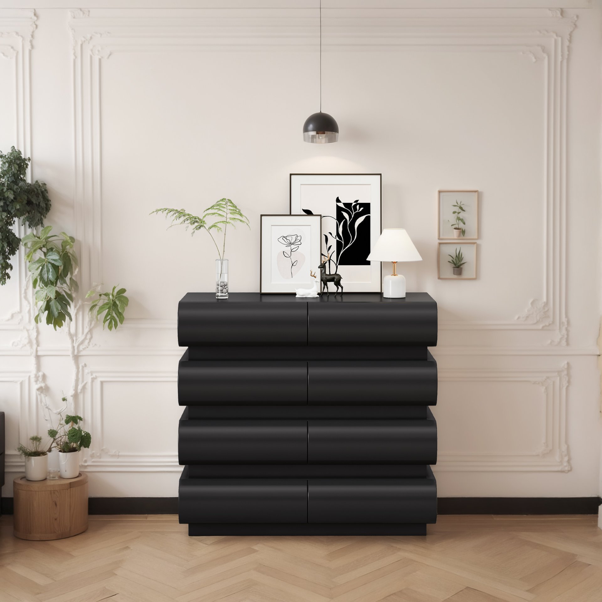 Minimalist Handle Less 8 Drawer Dresser With Wide Storage - Black - Image 5