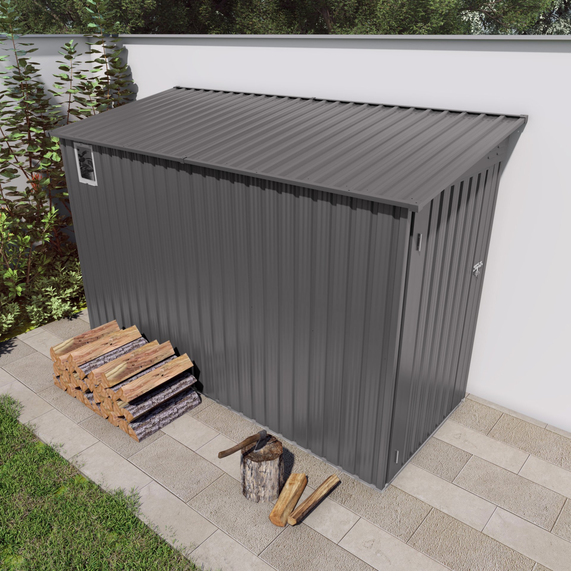 Metal Outdoor Storage Shed 4 X 9 Ft With Sloping Roof, Vents, And Side Door - Gray - Image 7