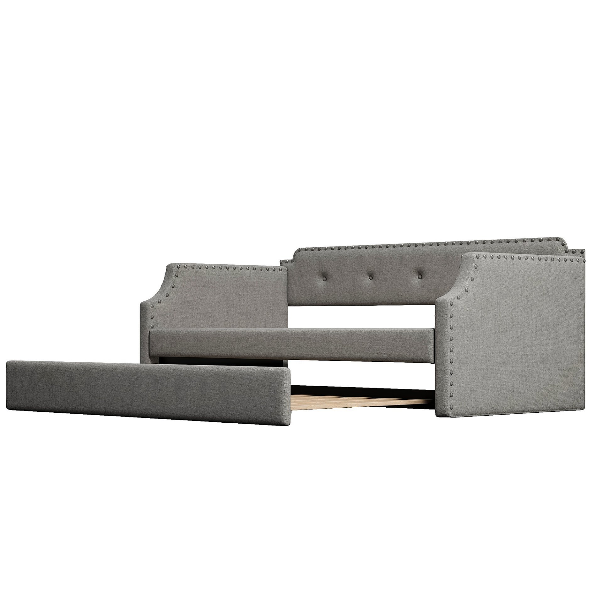 Upholstered Daybed With Trundle, Twin, Slat Support - Gray - Image 11