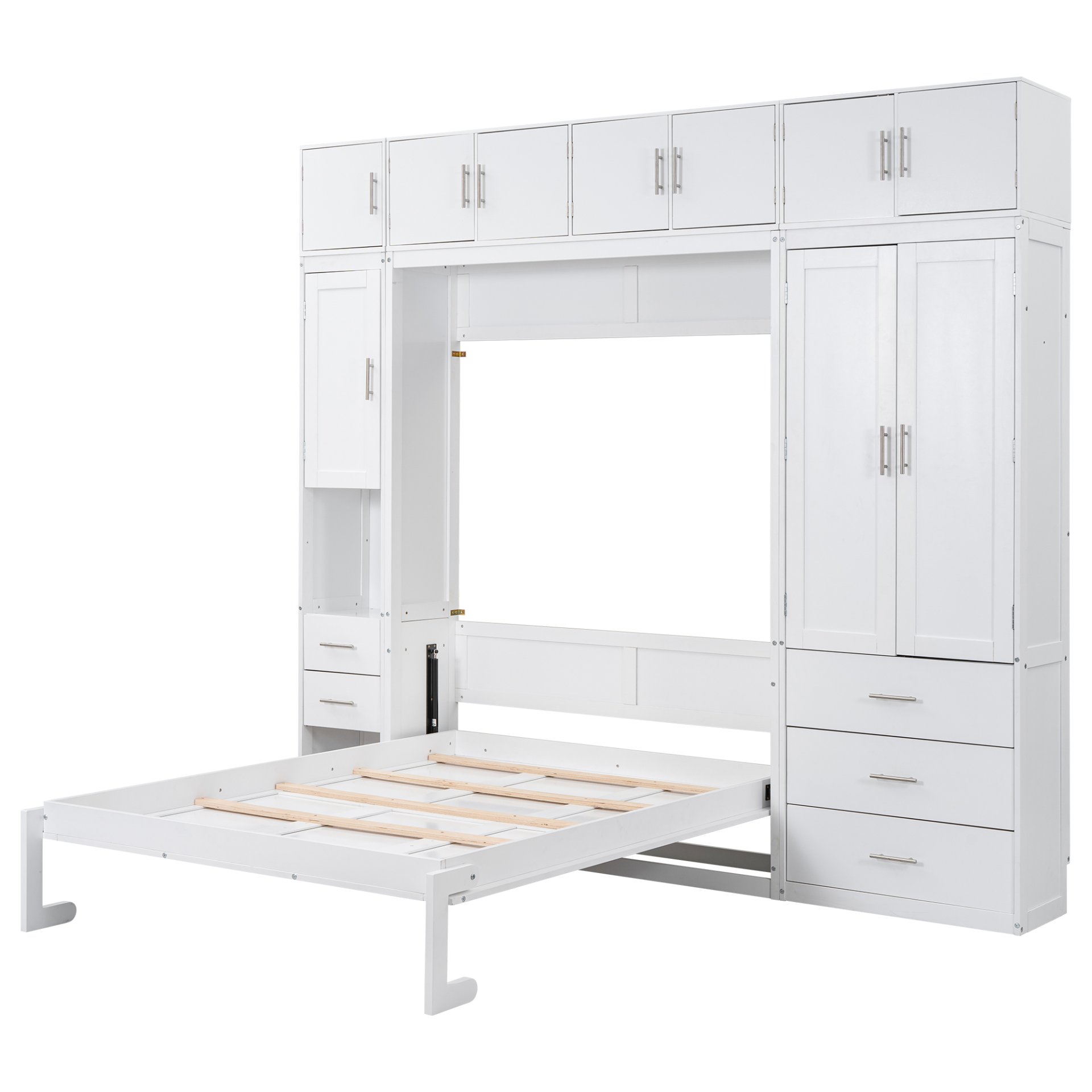 Full Size Murphy Bed With Lockers And Wardrobes - White - Image 11