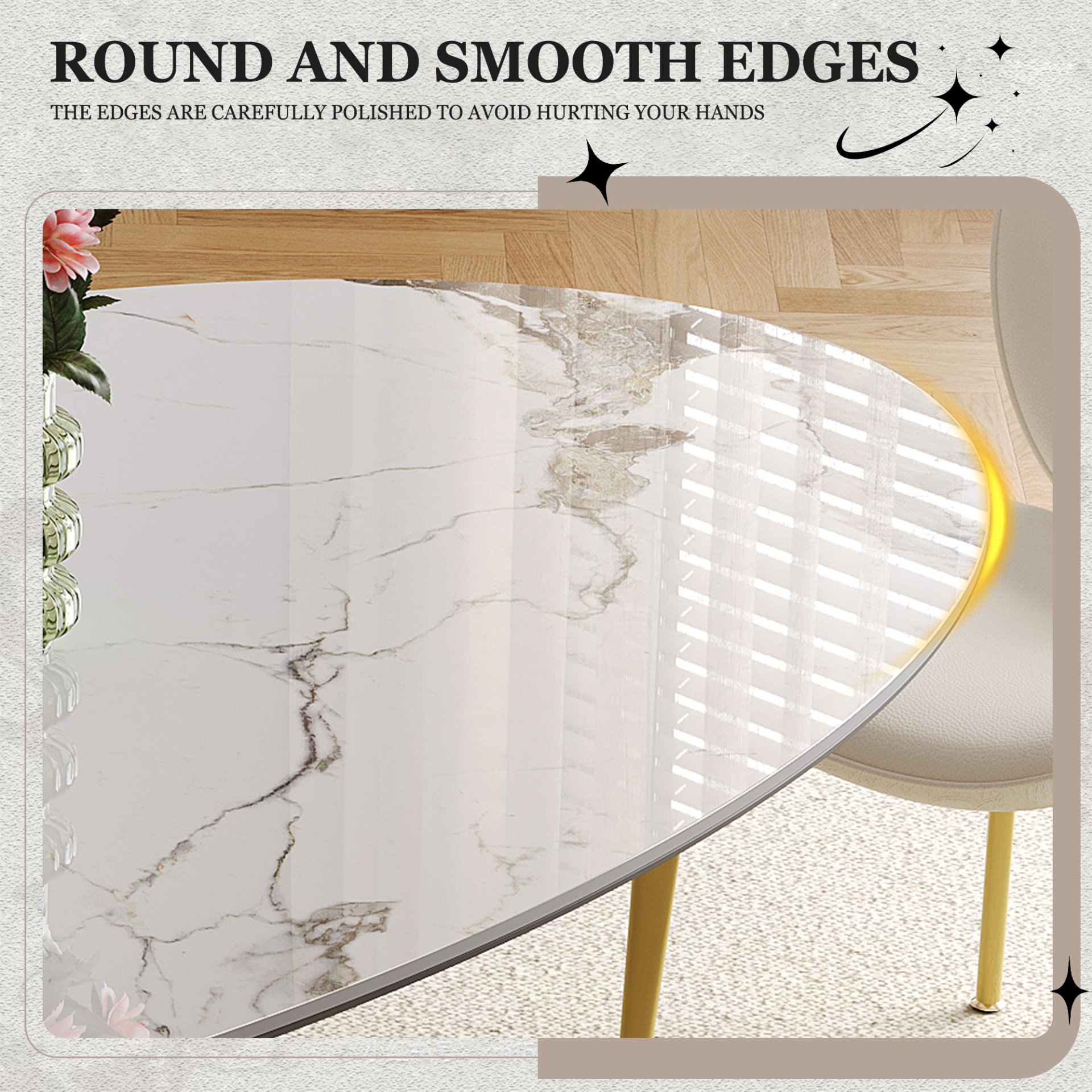 Oval Sintered Stone Dining Table With 6 Chairs - Brown / White - Image 9