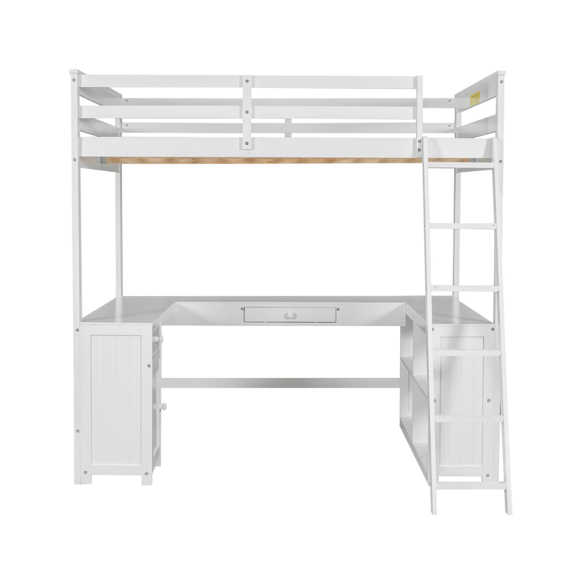 Full Size Loft Bed With U-Shaped Desk, Drawers, And Storage Shelves - White - Image 7